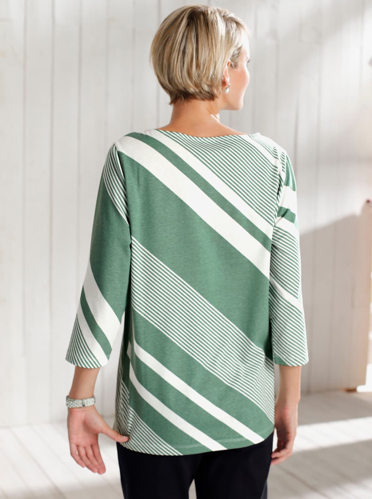 Shirt met 3/4-mouw - groen gestreept