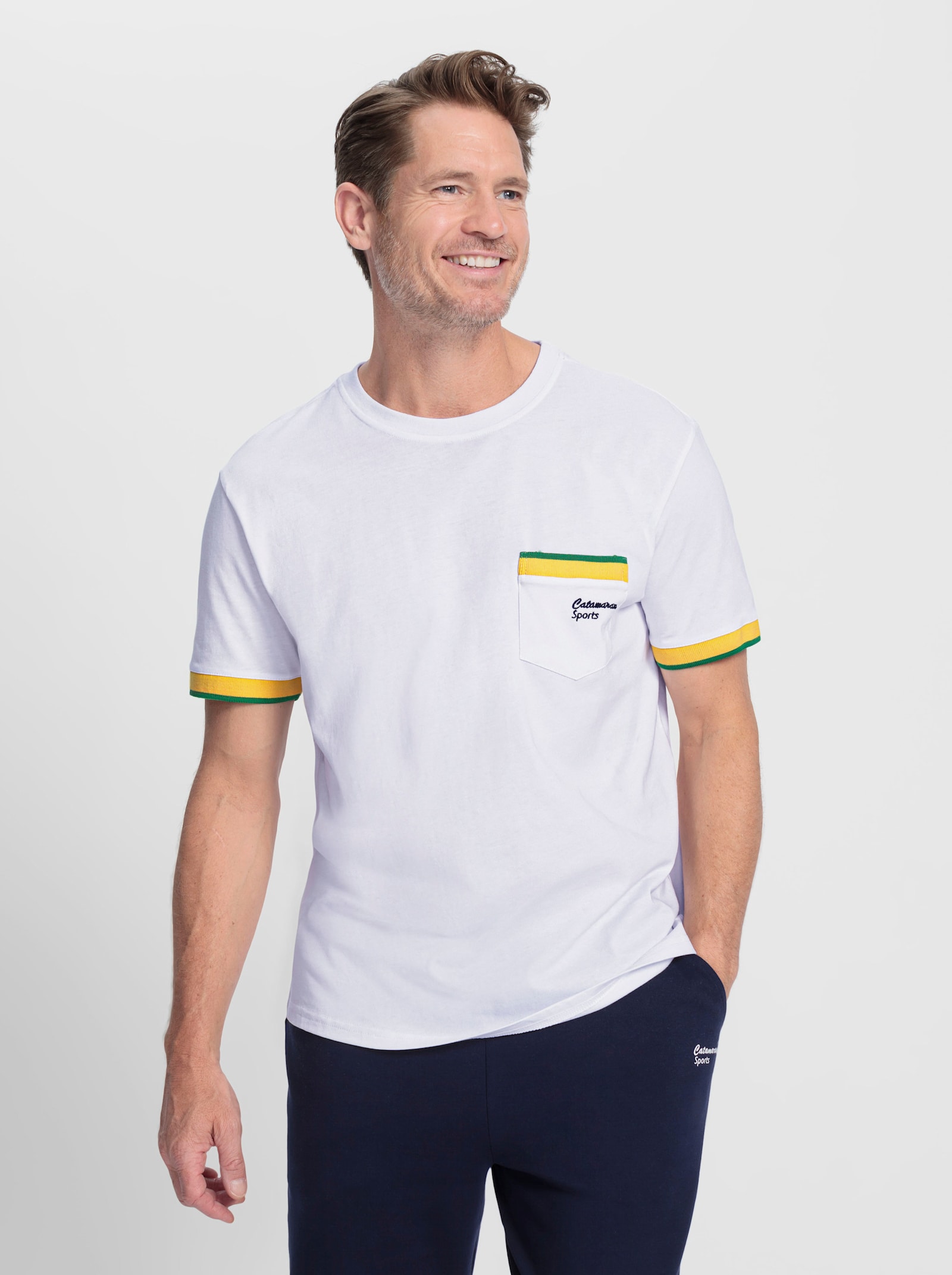 Catamaran Sports Freizeitshirt mit Brusttasche - weiß-sonnengelb
