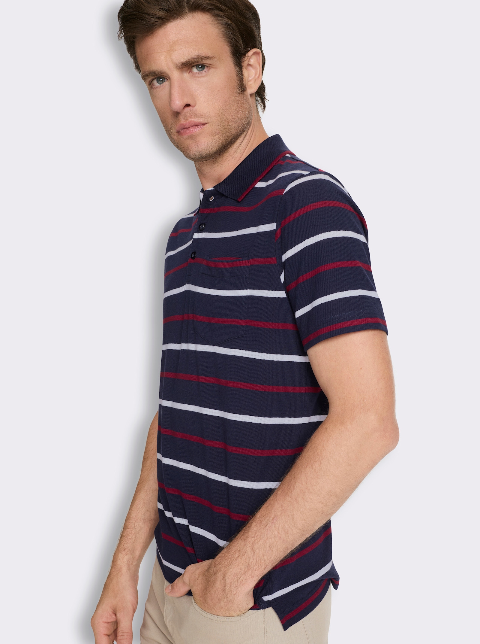Poloshirt in Pikee-Qualität - marine-gestreift