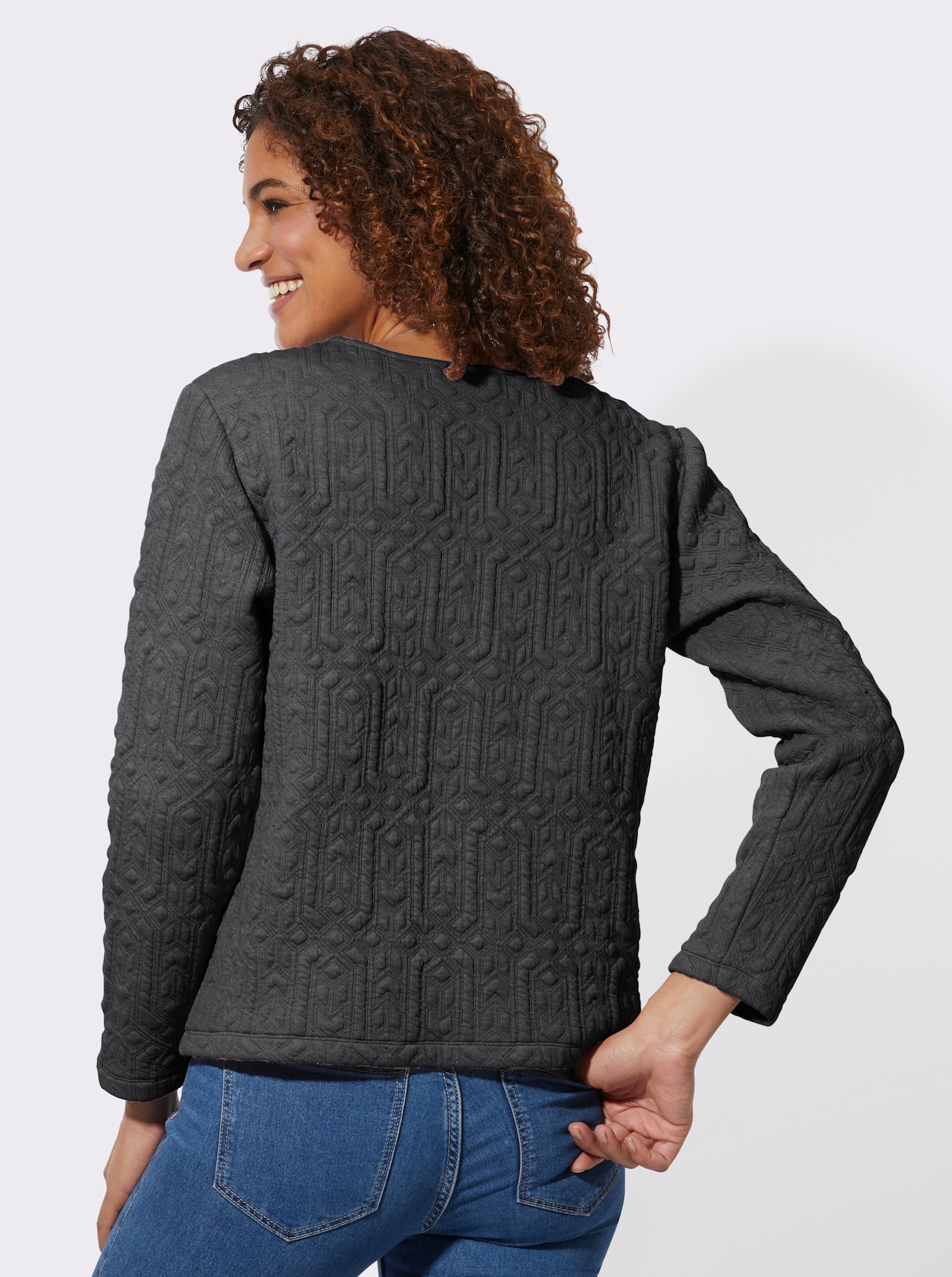 Langarmshirt im Jacquardmuster - graphit-gemustert