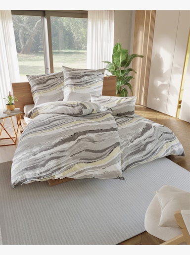 wäschepur Bettwäsche mit Wellendessin - grau-vanille-bedruckt