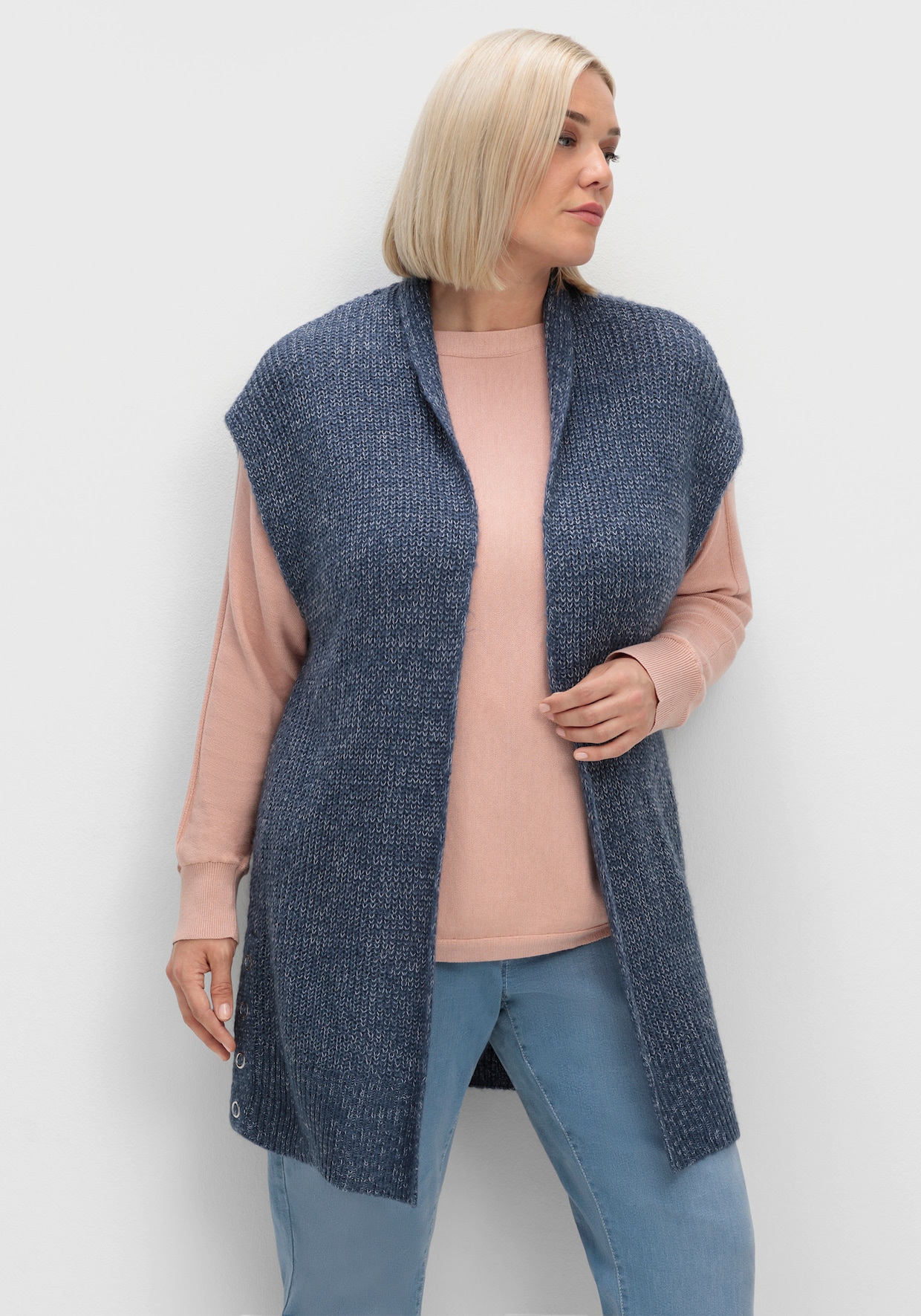 Strickweste aus meliertem Garn - rauchblau-meliert