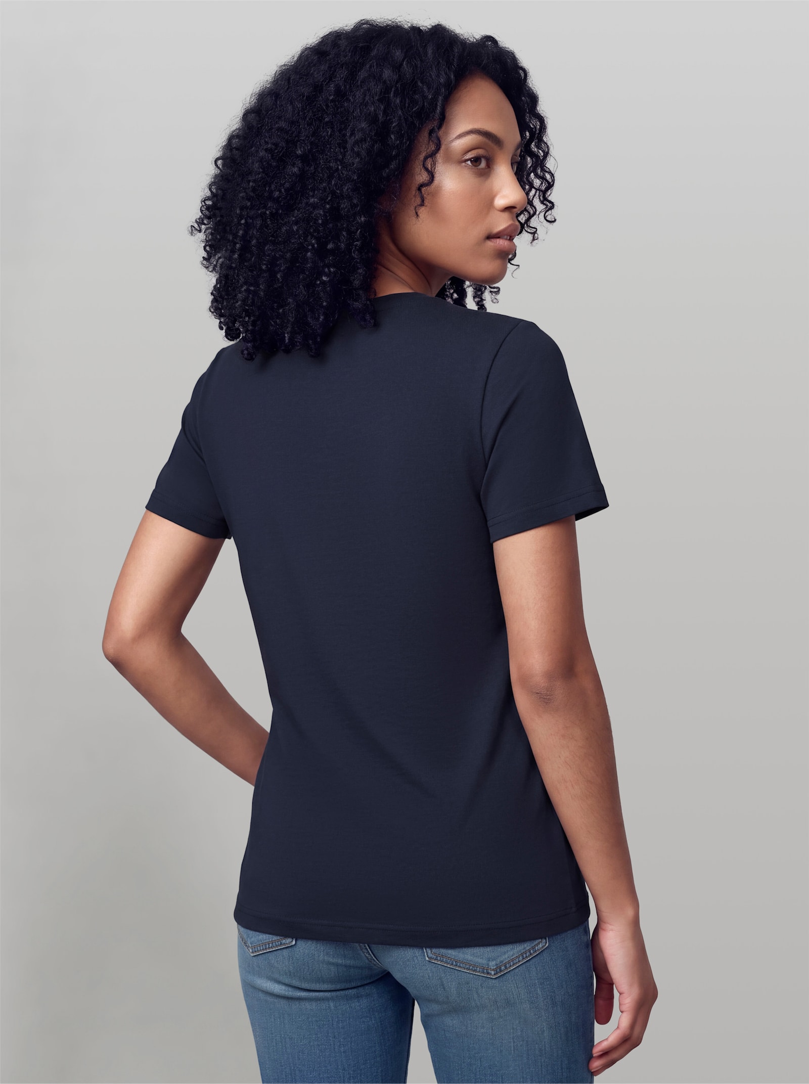 heine Kurzarmshirt mit Frontprint - marine