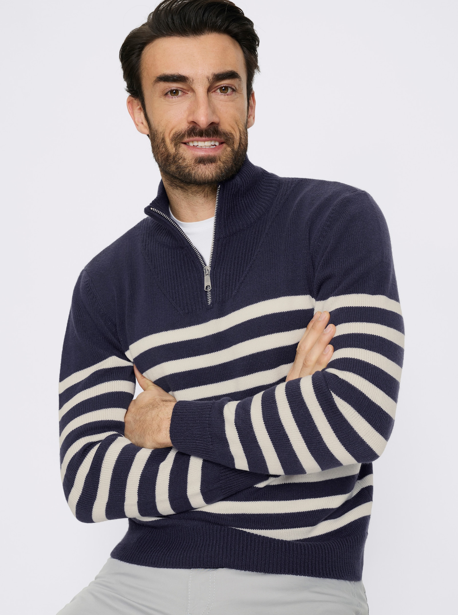 Marco Donati Langarm-Pullover - marine-ecru-gestreift