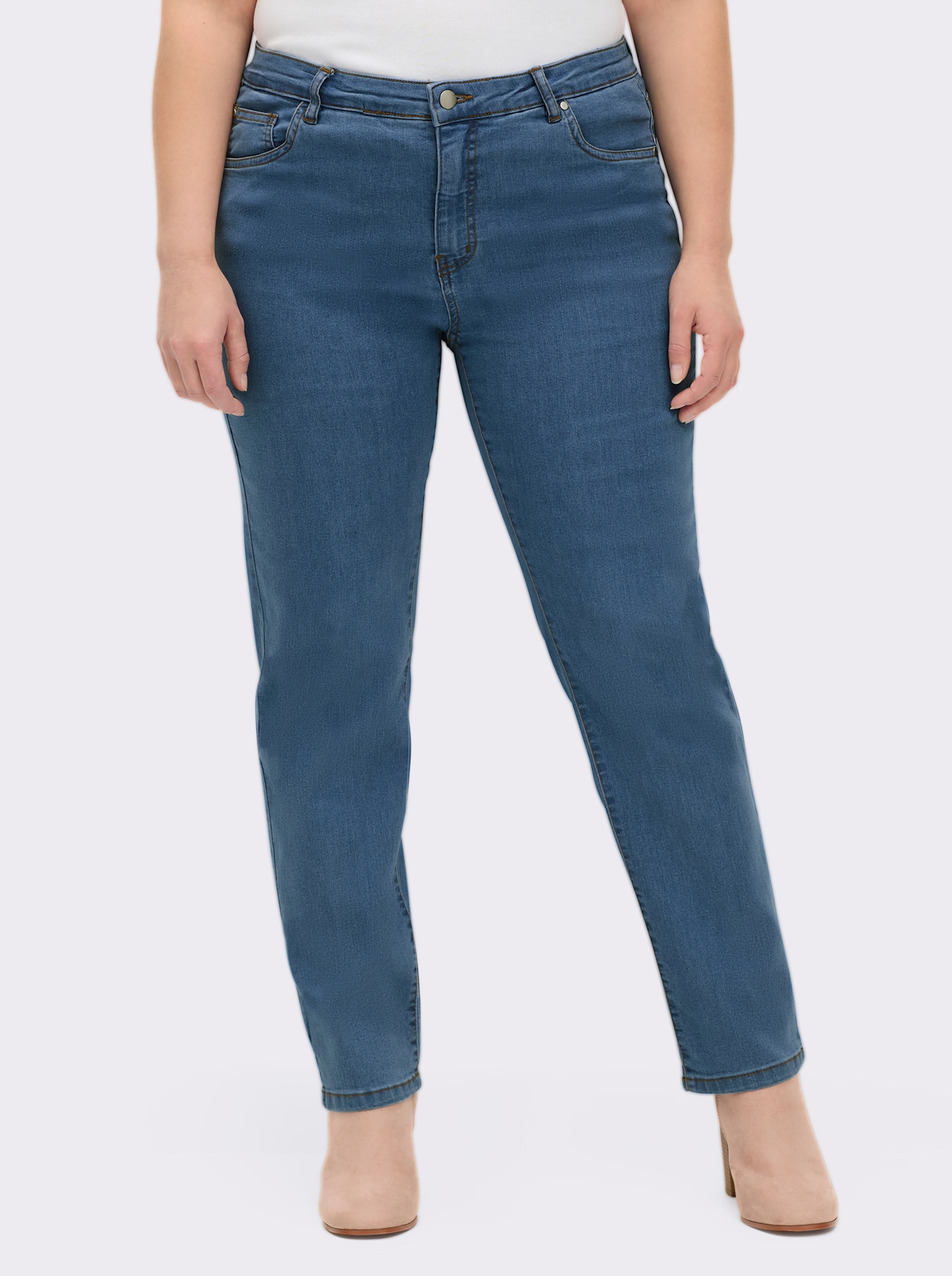 5-Pocket-Jeans mit bestickten Gesäßtaschen - blue-bleached