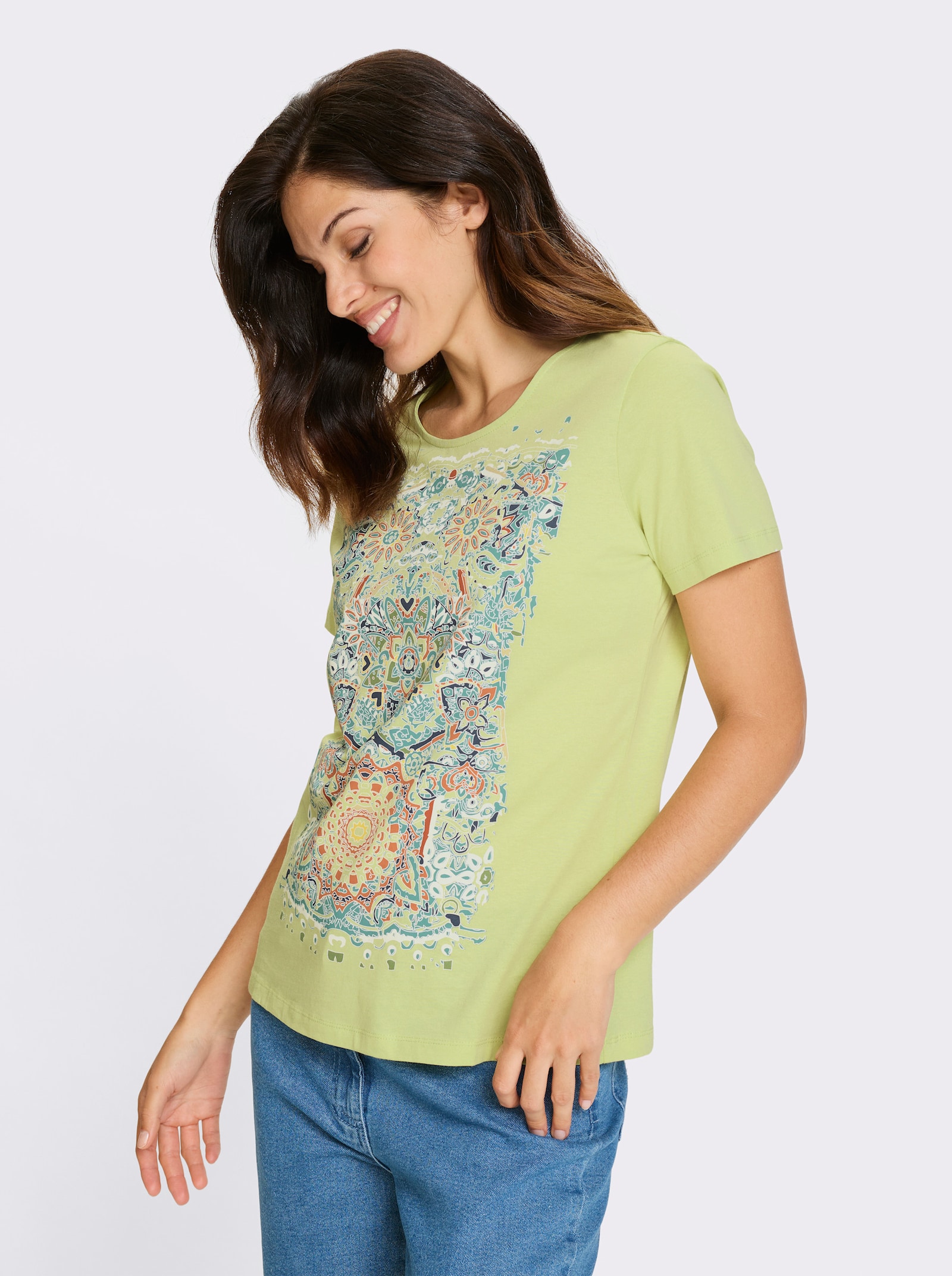 Shirt met korte mouwen en print in mandalastijl - pistache/jeansblauw bedrukt