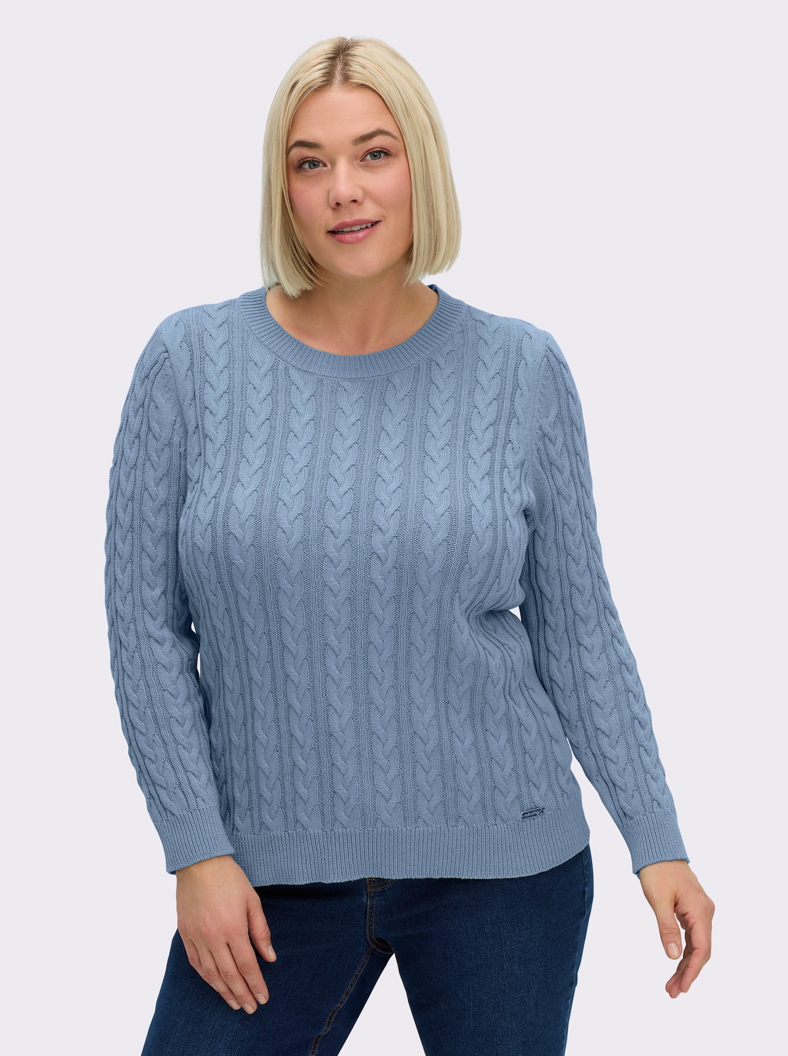 Strickpullover mit Zopfmuster - taubenblau