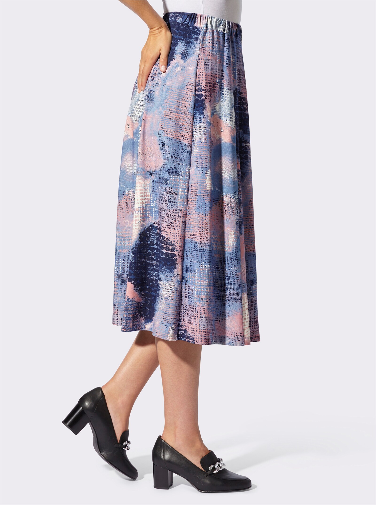 Bahnenrock mit Rundum-Dehnbund - marine-flamingo-bedruckt