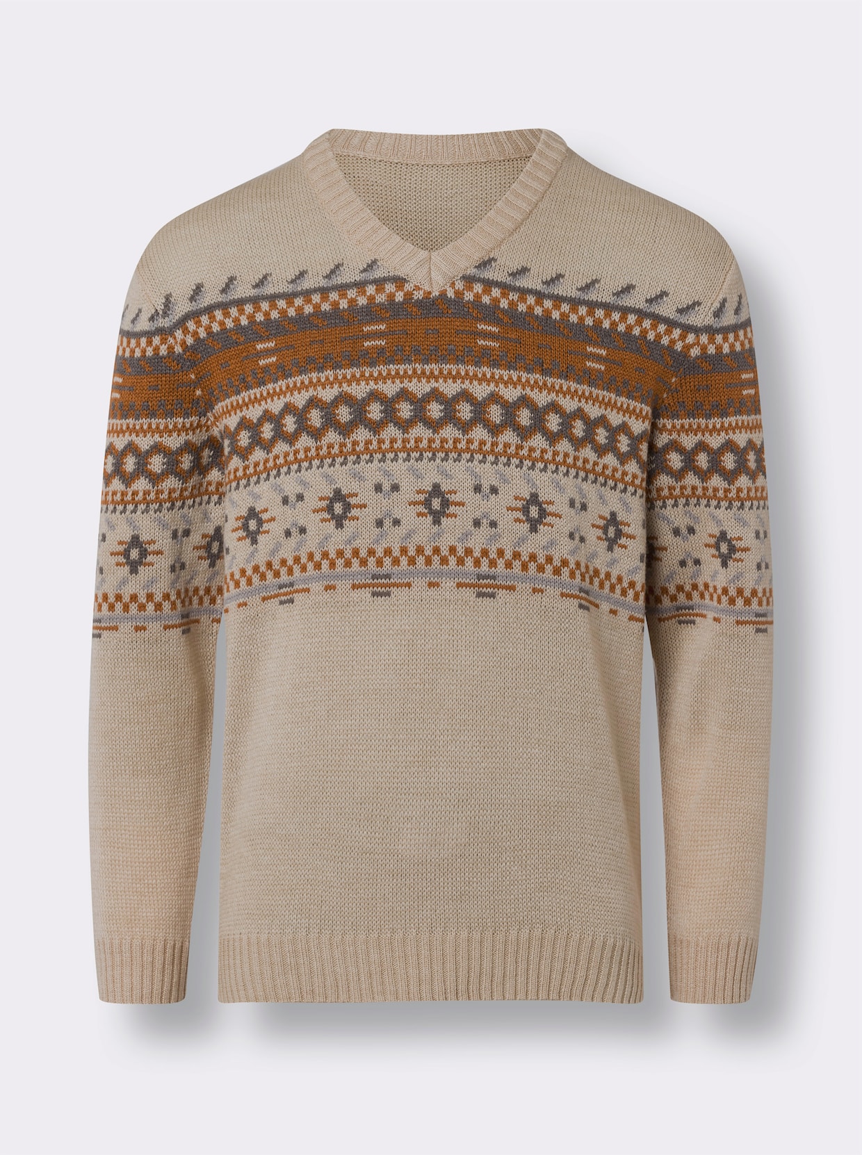 Pullover - beige gedessineerd