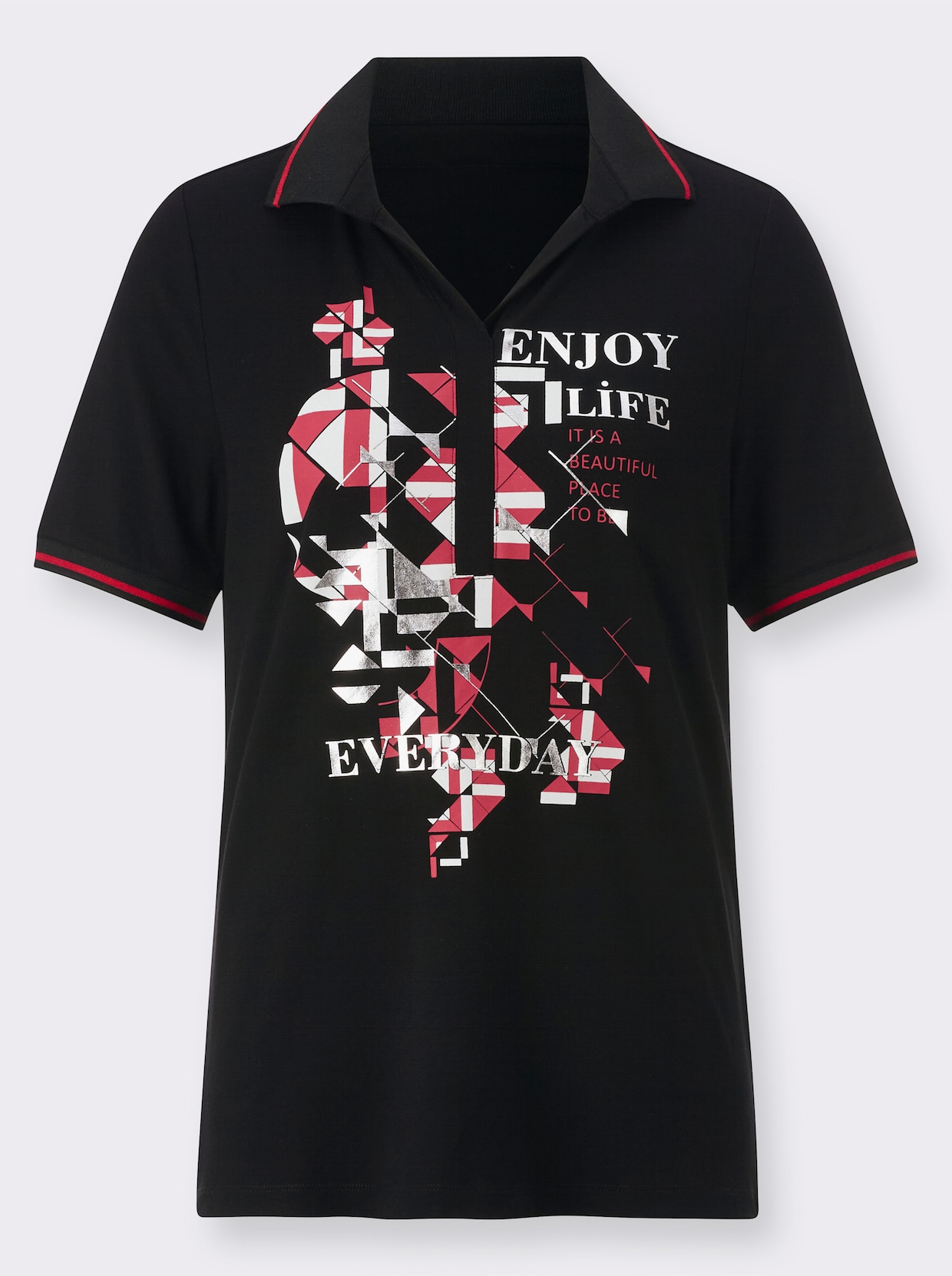 Poloshirt - zwart/rood geprint