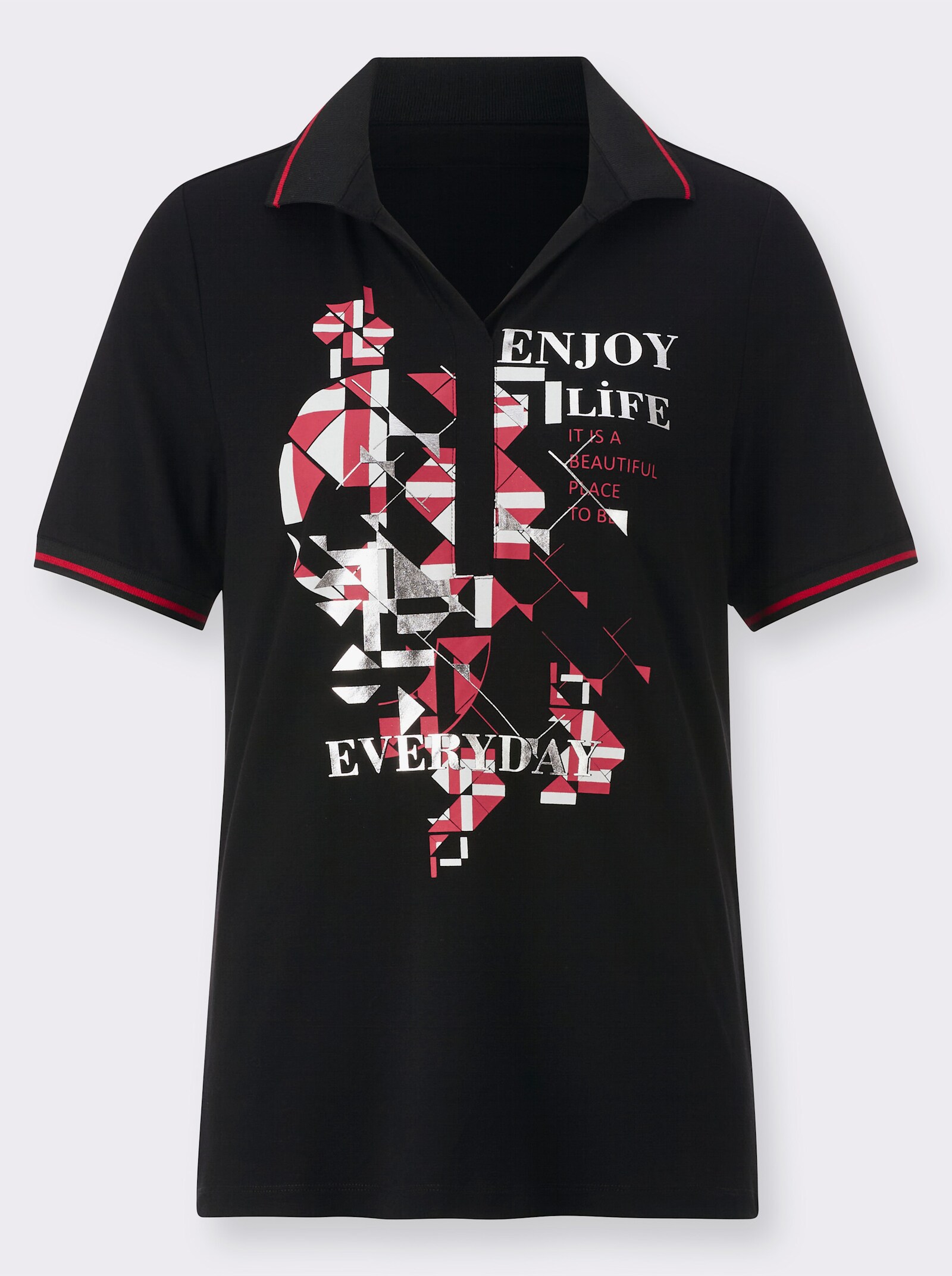 Polo avec motif imprimé graphique - noir-rouge imprimé