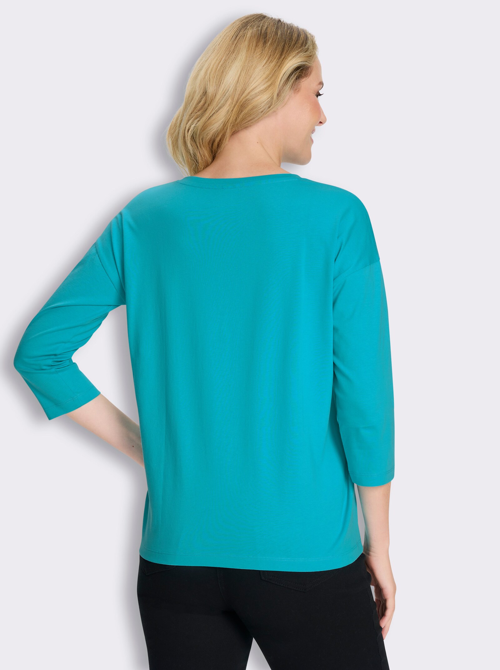 3/4-Arm-Shirt in Baumwoll-Qualität - türkis
