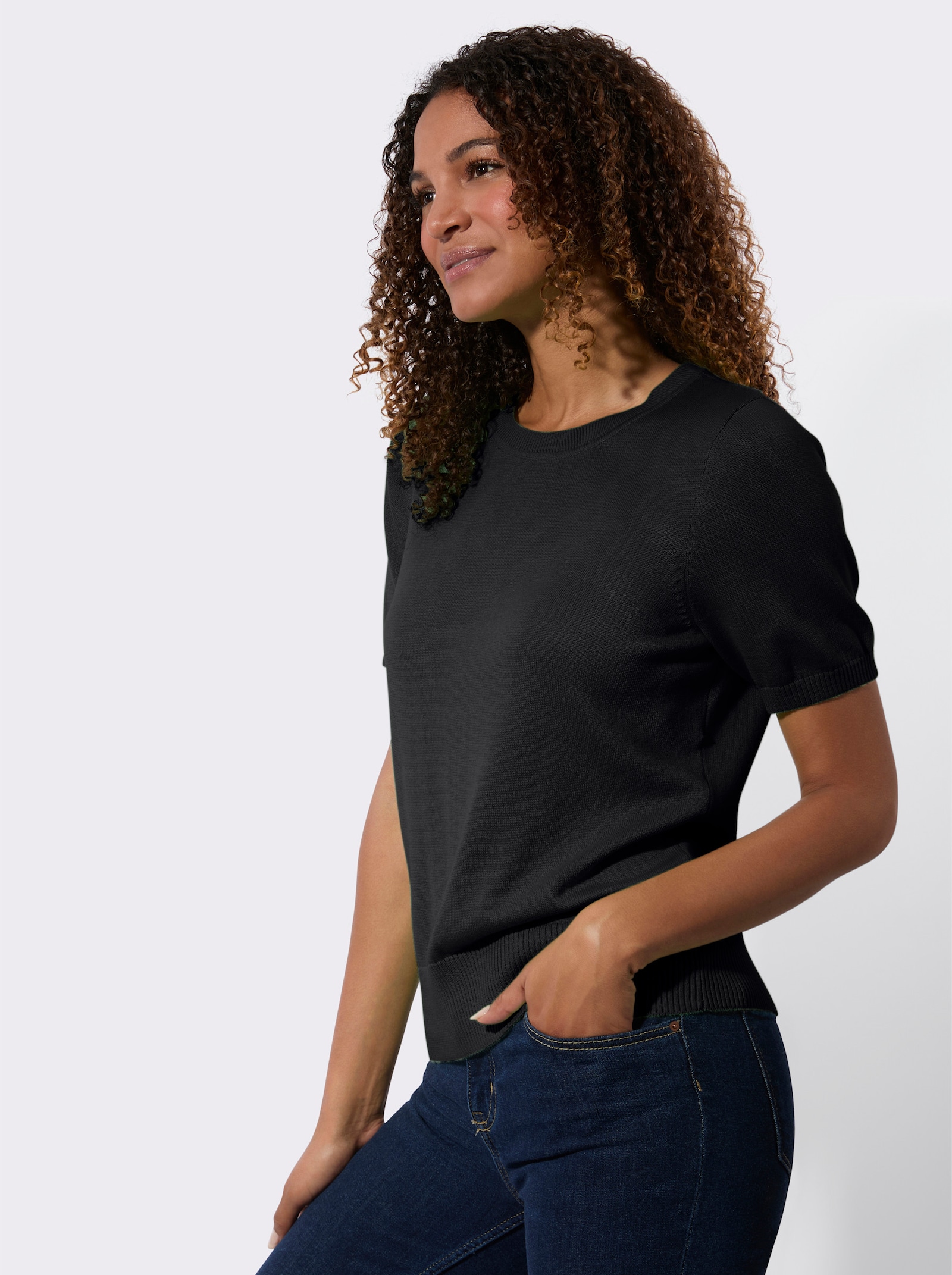 Bavlněný svetr s žebrovanými náplety - černá