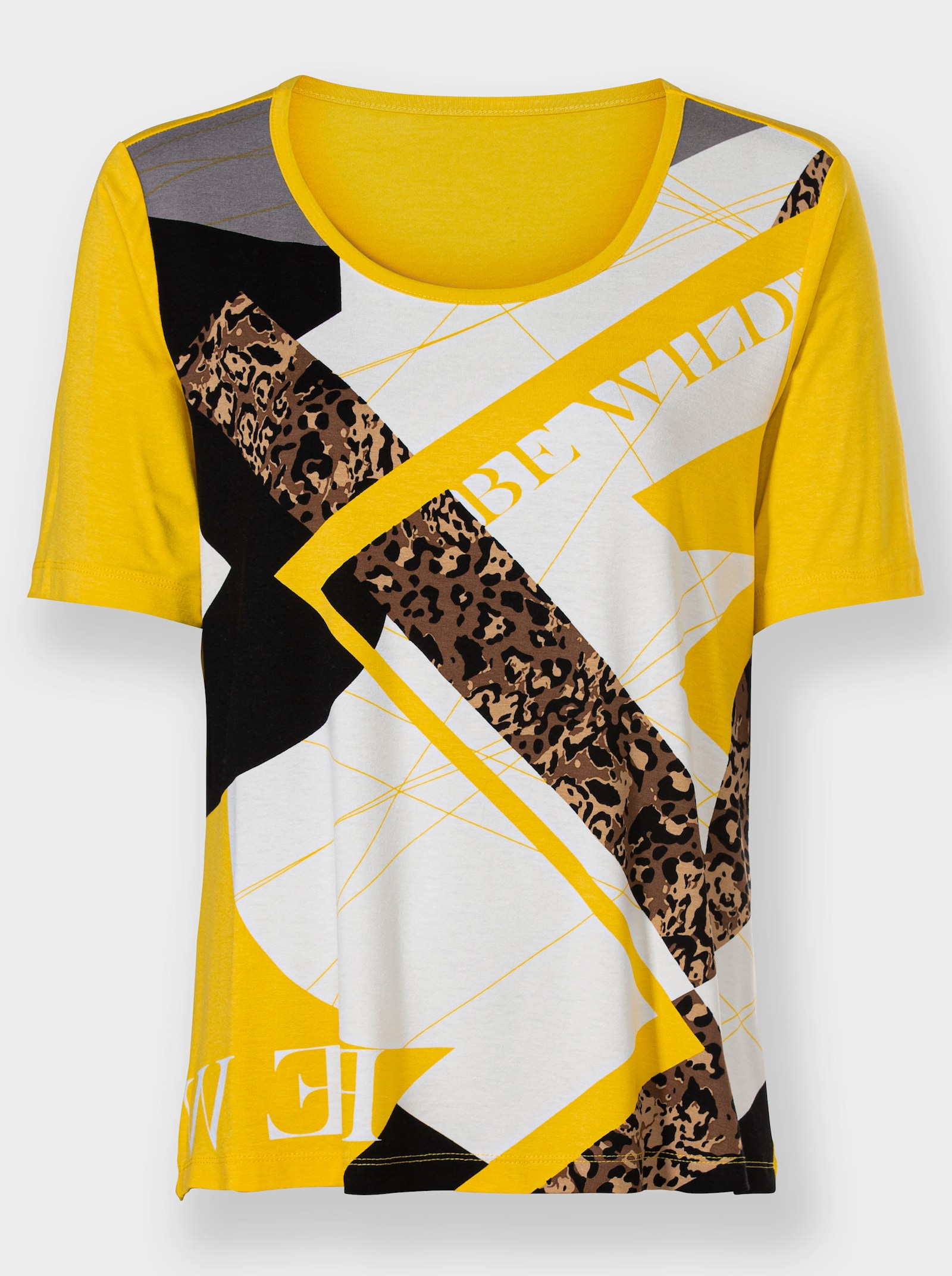 Kurzarmshirt im Muster-Mix - sonnengelb-ecru-bedruckt