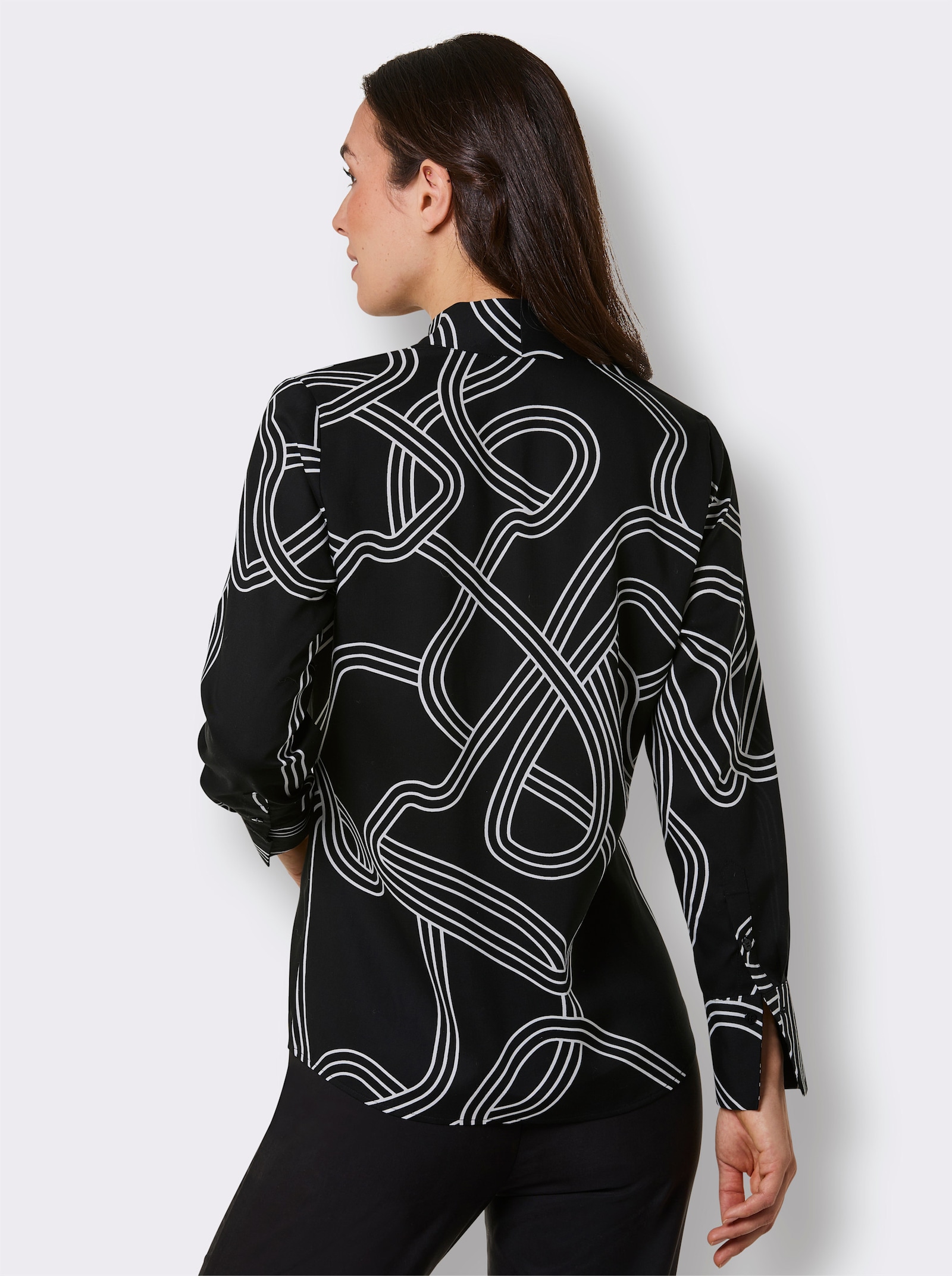 CREATION L PREMIUM Druckbluse mit Manschetten - schwarz-ecru-bedruckt