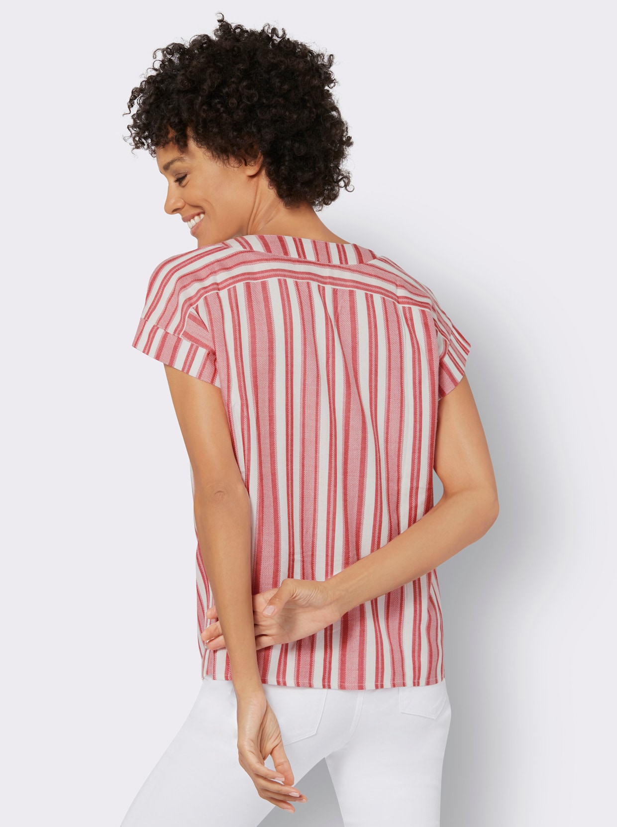 Gestreepte blouse - koraal/wit gestreept