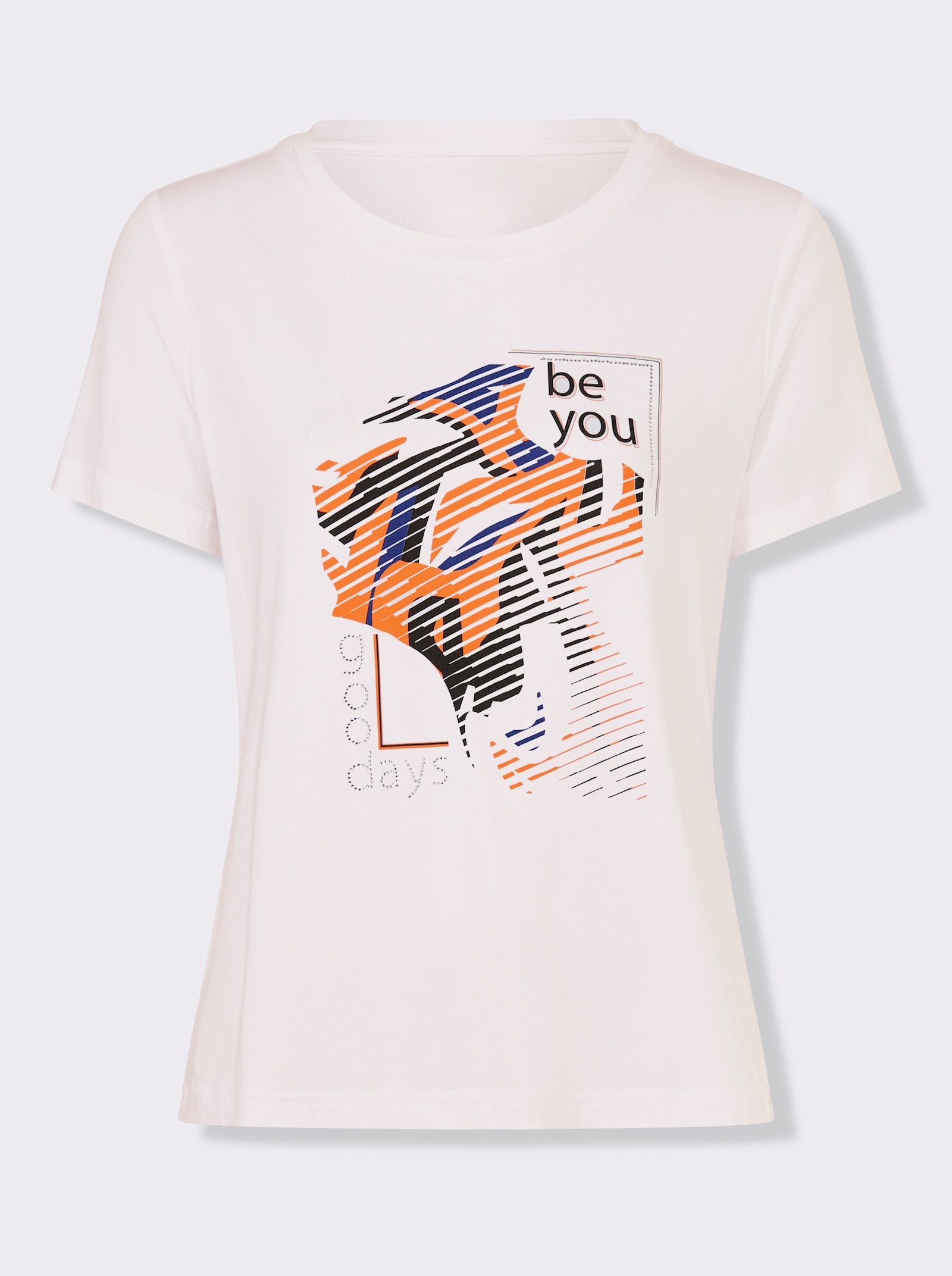 heine Rundhalsshirt mit Ziersteinen - weiss-royalblau