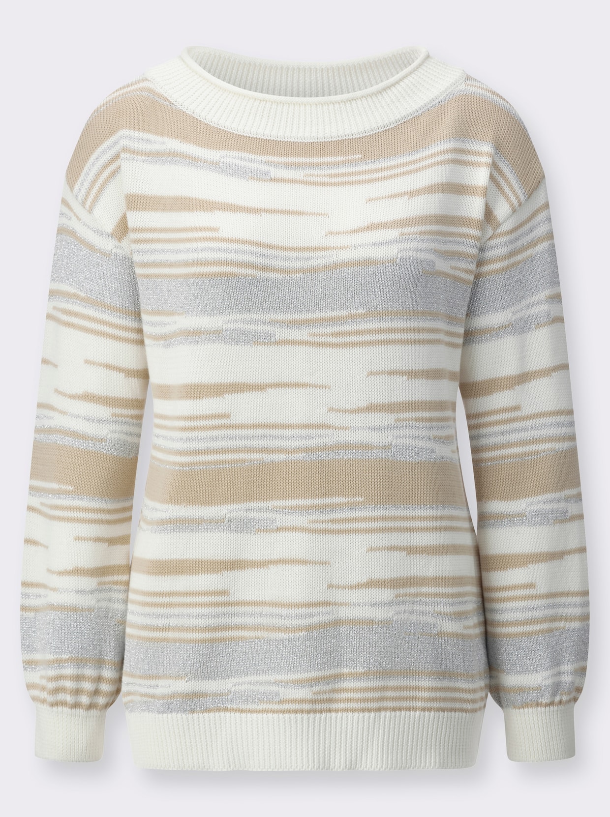 Jacquardpullover mit Glanzgarn - sand-ecru-gemustert