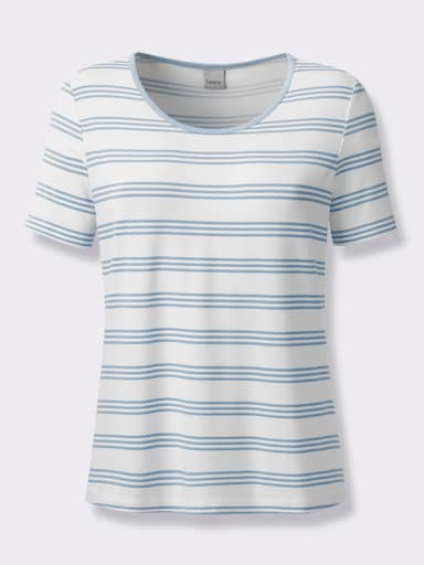 heine Kurzarmshirt - bleu-ecru-gestreift