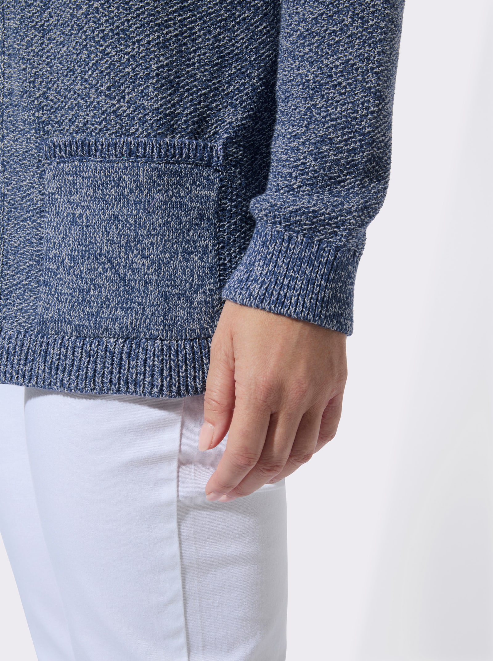 Strickjacke in verschlussloser Form - jeansblau-ecru-meliert