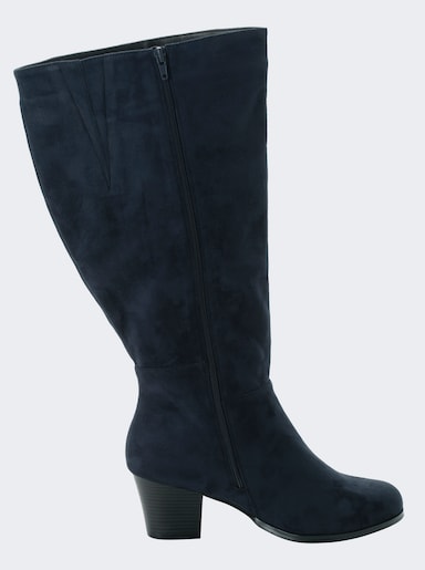 sheego Bottes jambes larges, synthétique imitation velours - bleu jean