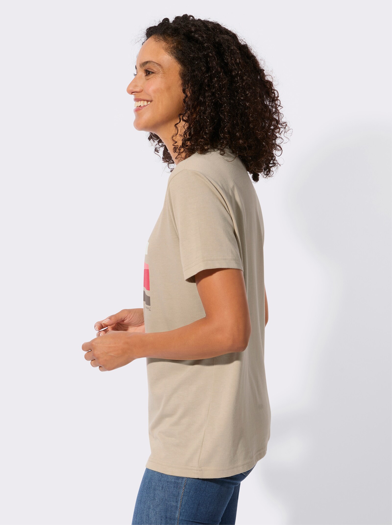 Kurzarmshirt mit Grafik-Print - sand-erdbeere