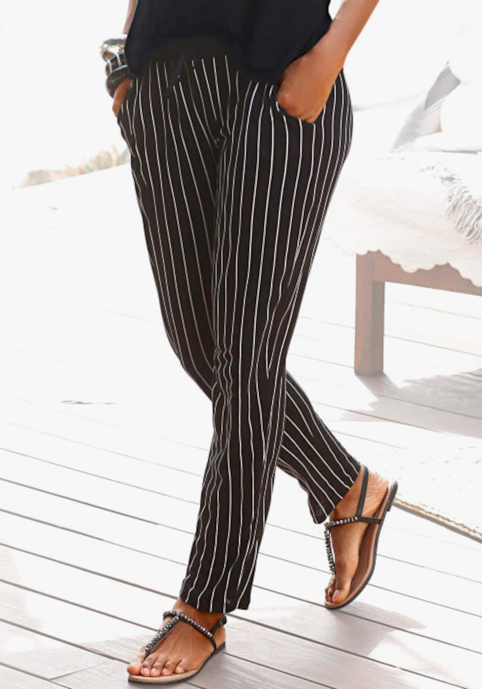 Buffalo Pantalon de plage - noir-blanc à rayures