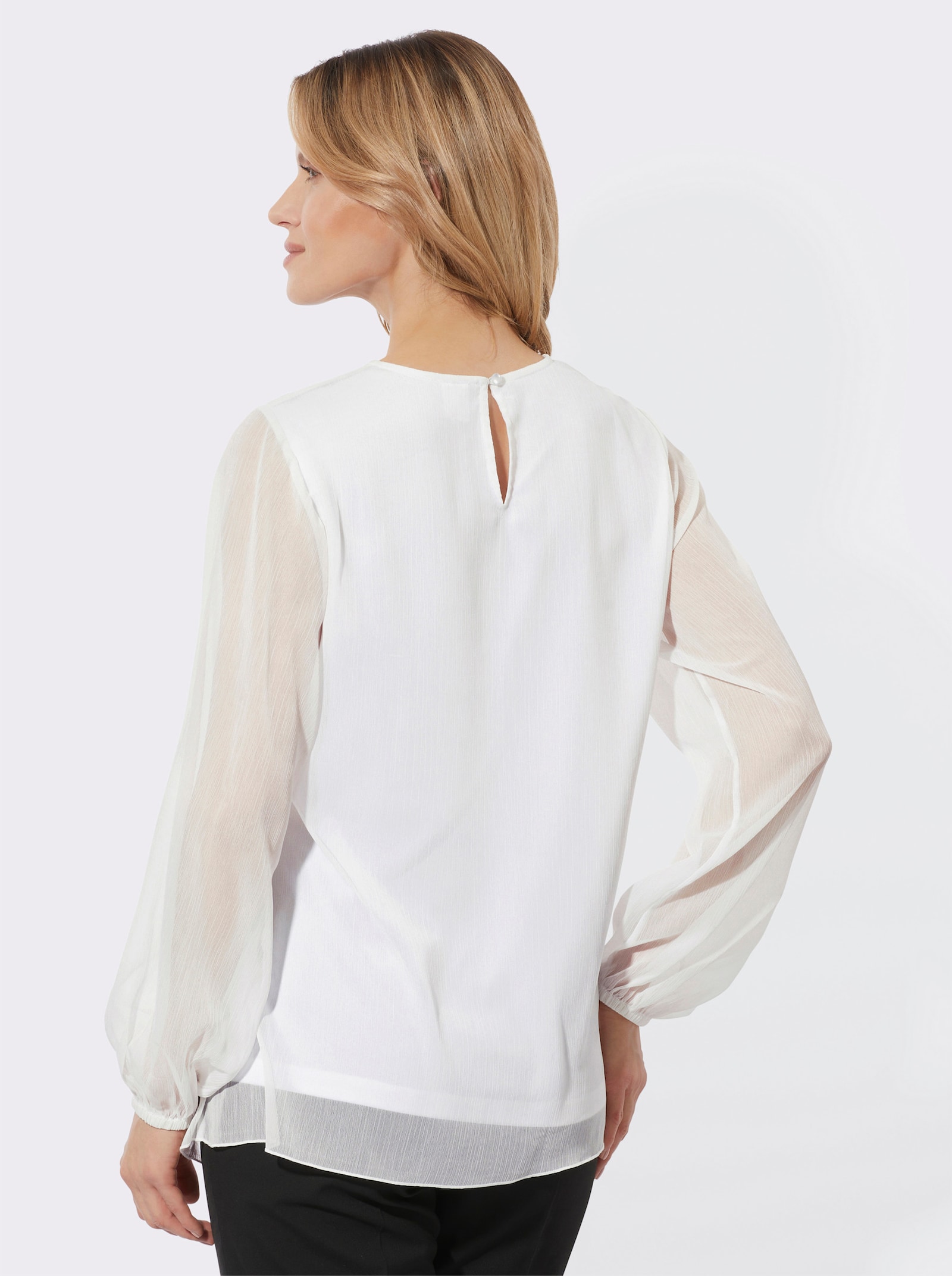Kanten blouse met transparante mouwen - ecru