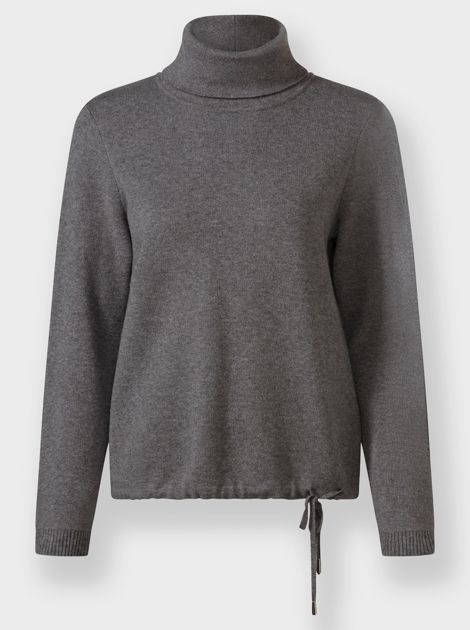 Langarm-Pullover mit halsfernem Rollkragen - anthrazit-meliert