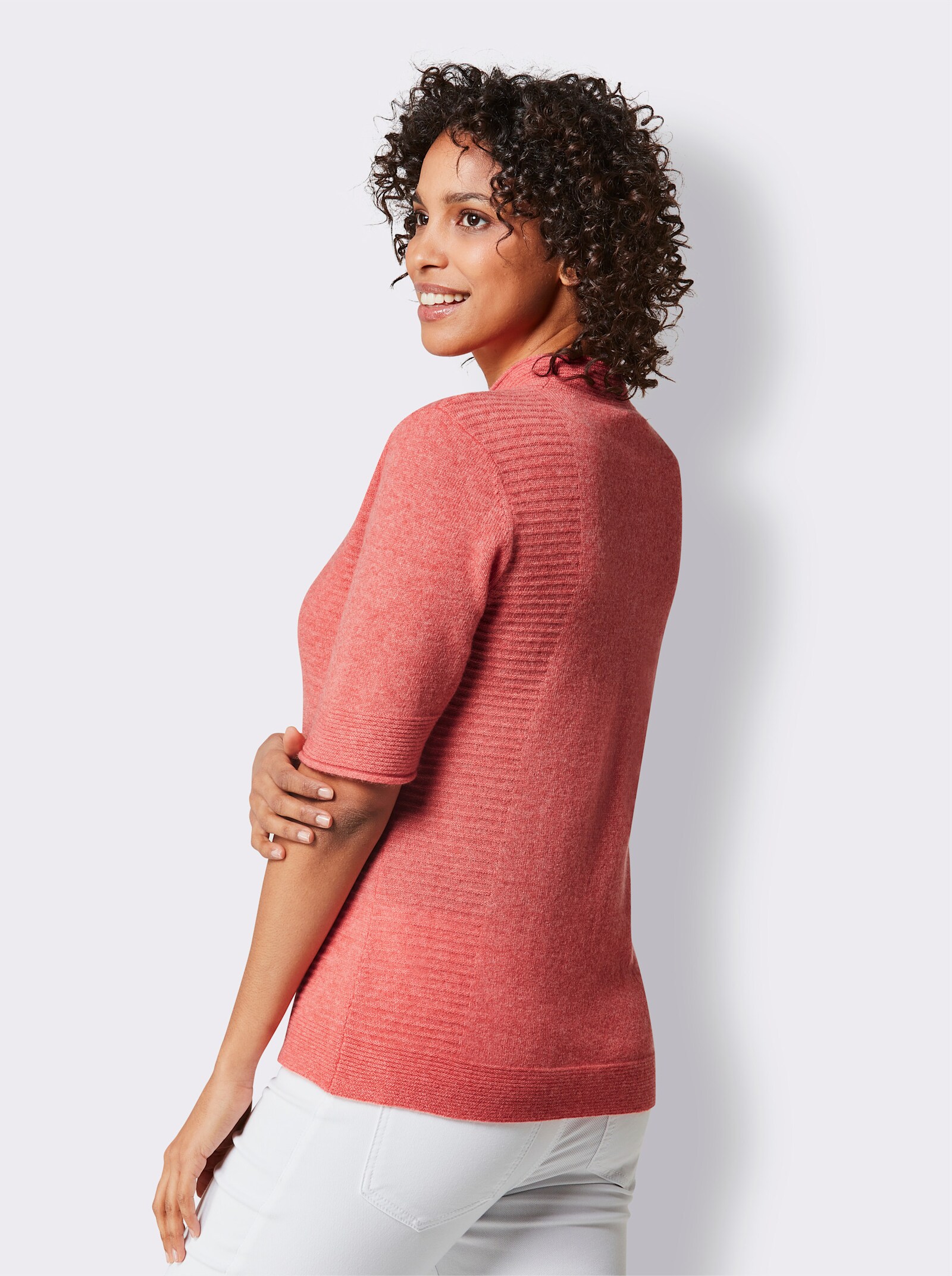 CREATION L PREMIUM Kaschmirpullover mit Stehkragen - koralle