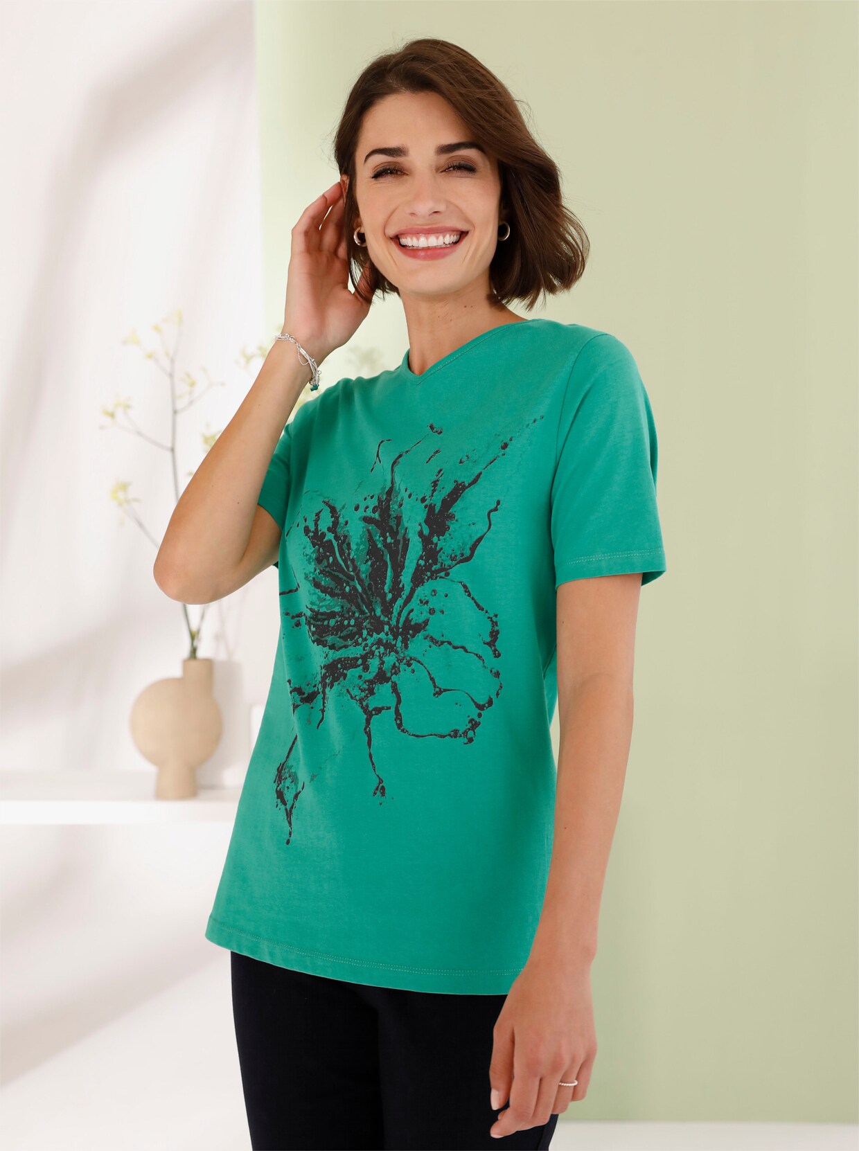 Shirt met korte mouwen - smaragdgroen geprint