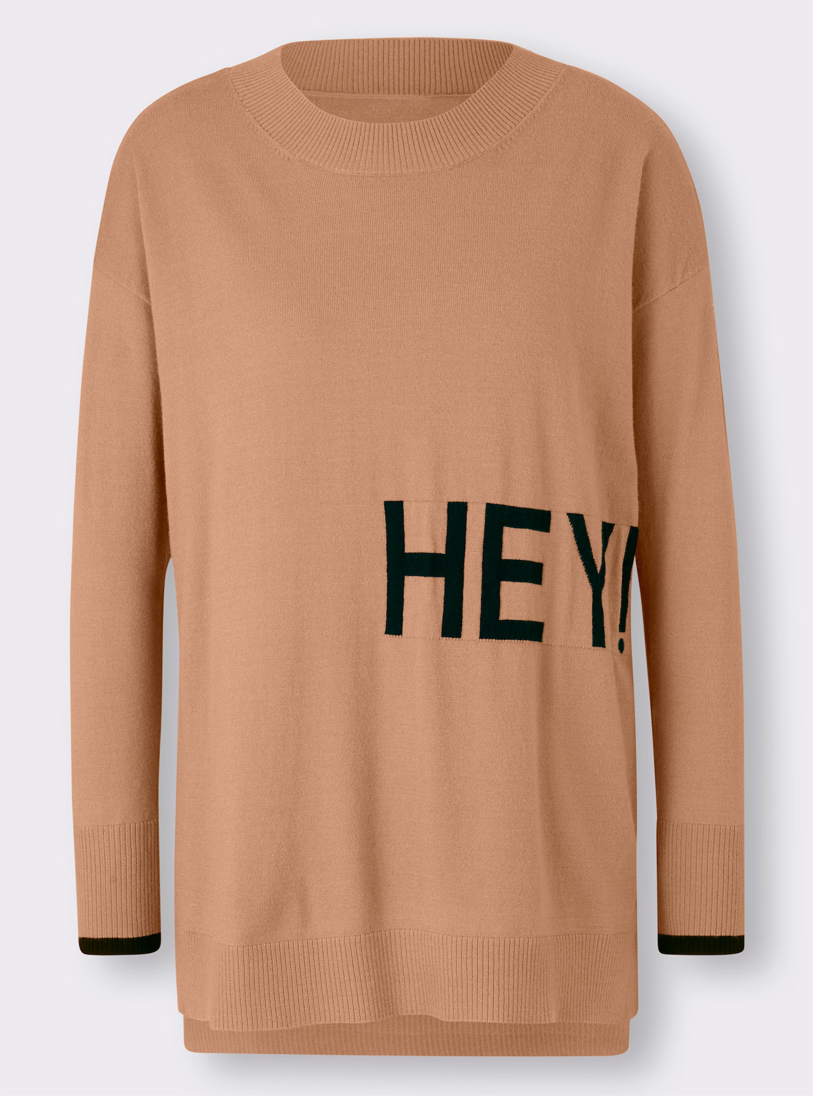 heine Pullover van fijntricot met opschrift - camel