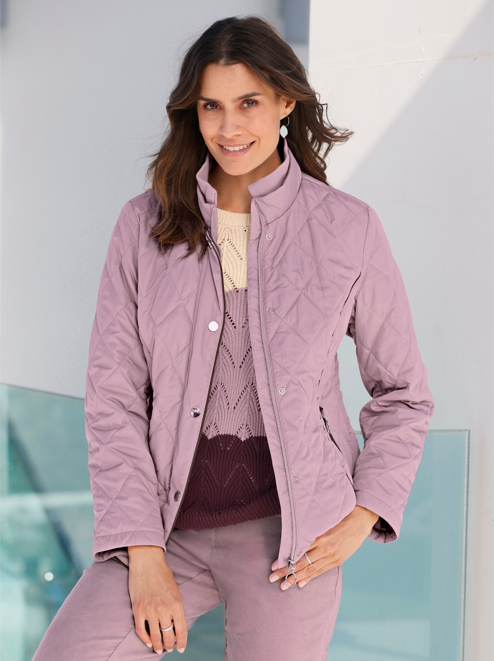 Steppjacke mit doppeltem Stehkragen - mauve