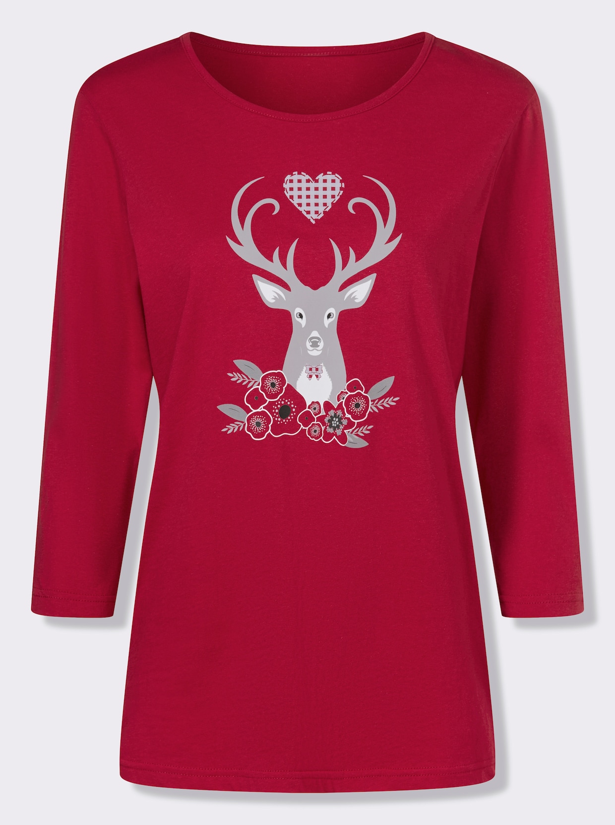 3/4-Arm-Shirt - rot-weiß-bedruckt
