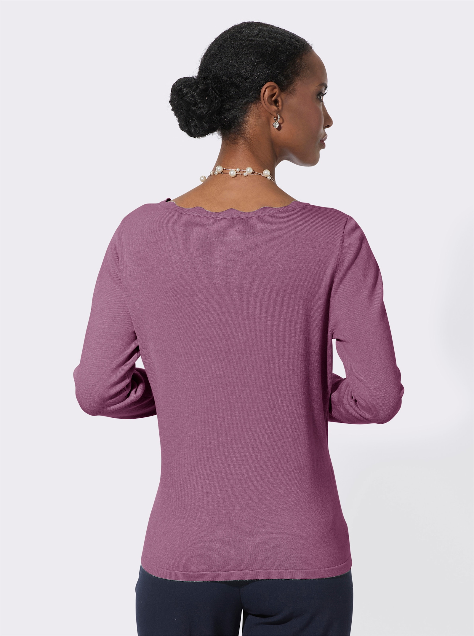 Pullover van fijntricot met geborduurde chiffoninzet - violet