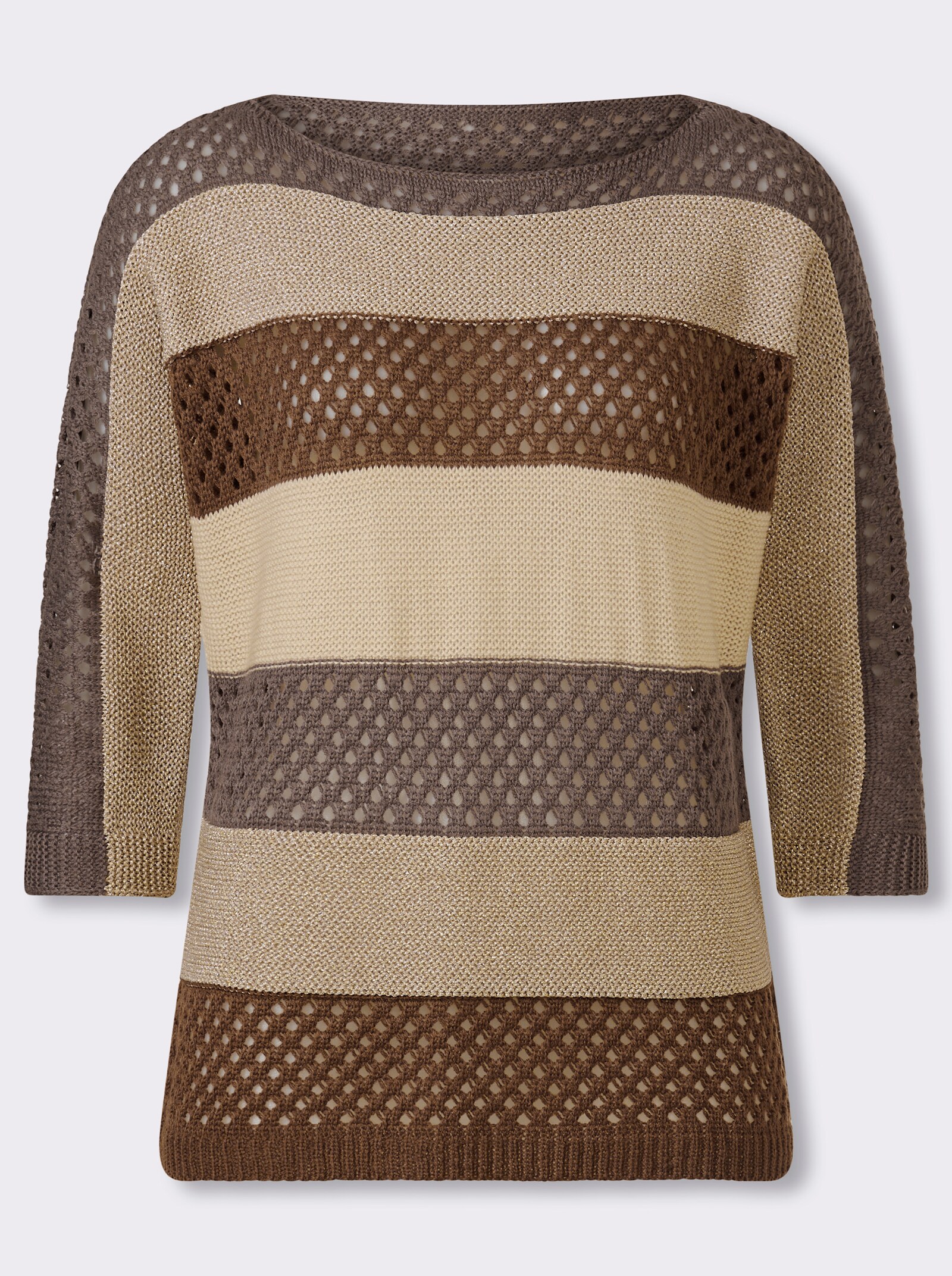 Ajourpullover mit Glanzgarn - braun-sand-gemustert