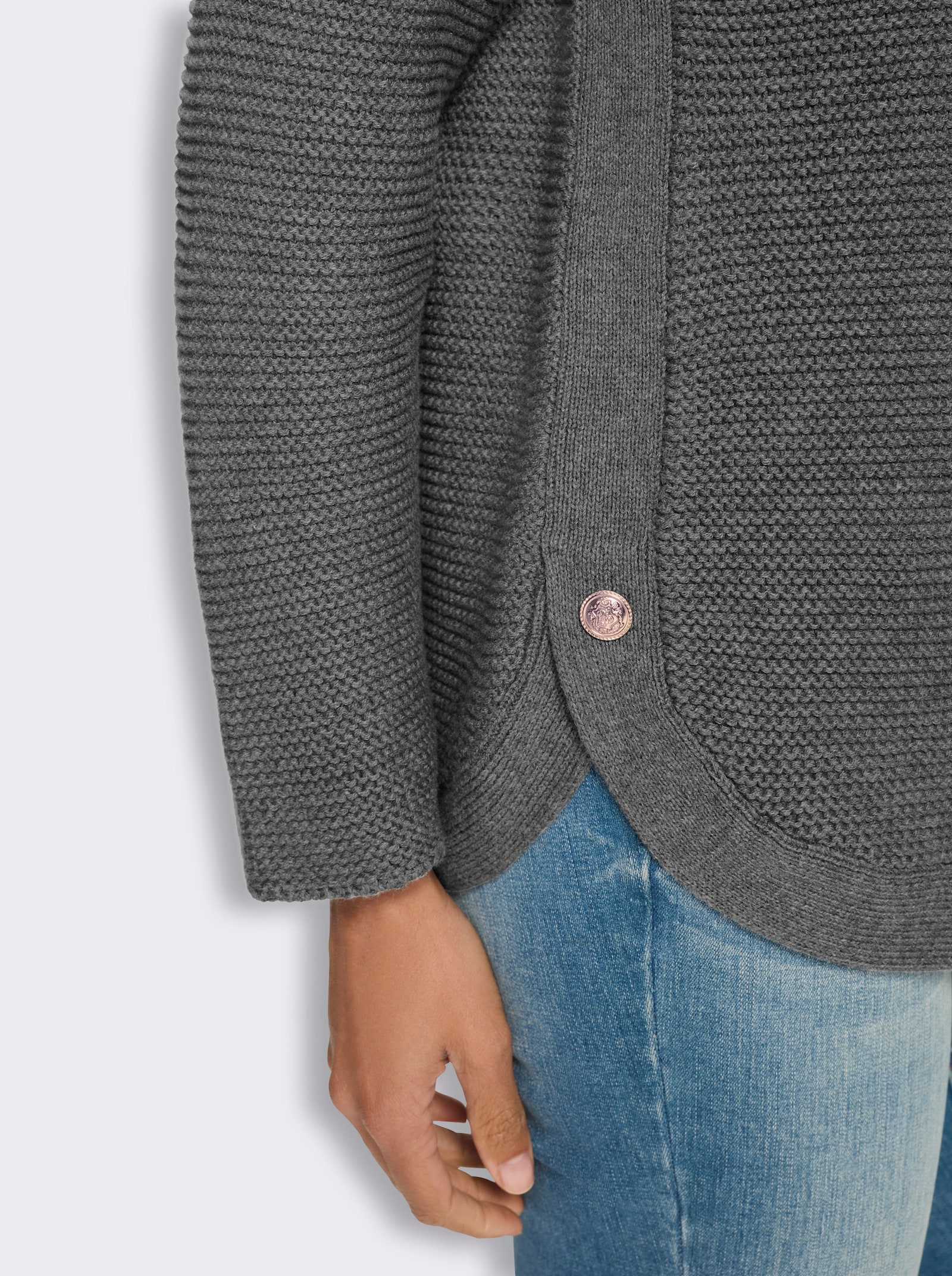 heine Langarm-Pullover mit Seitenschlitzen - grau-meliert