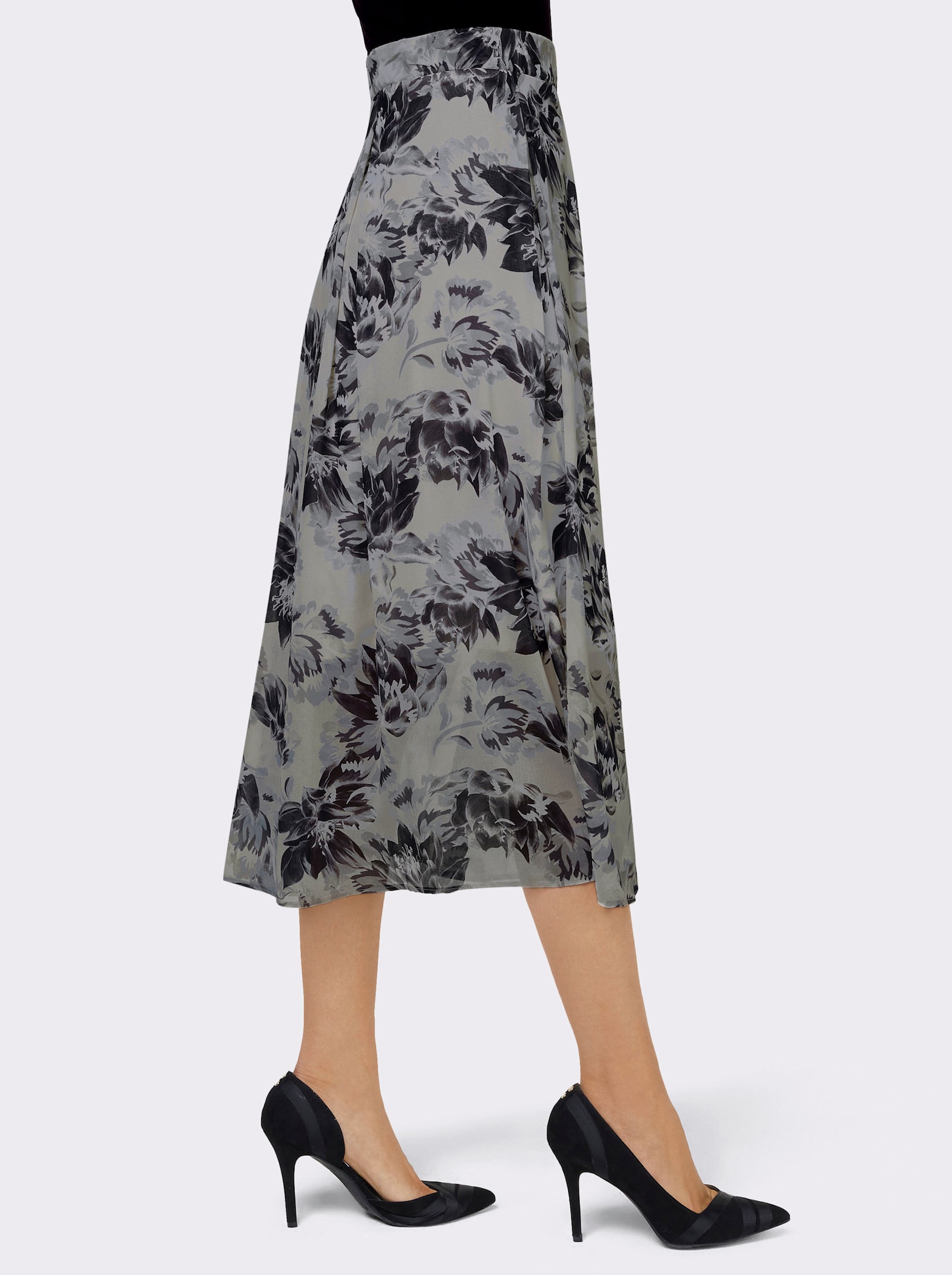 Webrock mit nahtlosem Reißverschluss hinten - ecru-schwarz-bedruckt