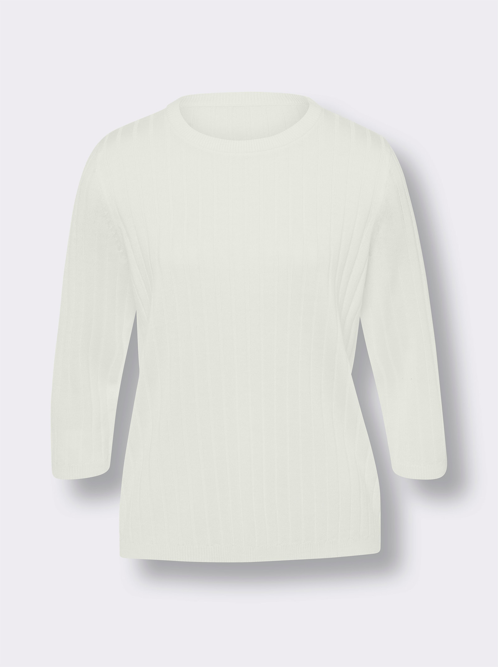 3/4 Arm-Pullover mit Ripp-Muster allover - ecru