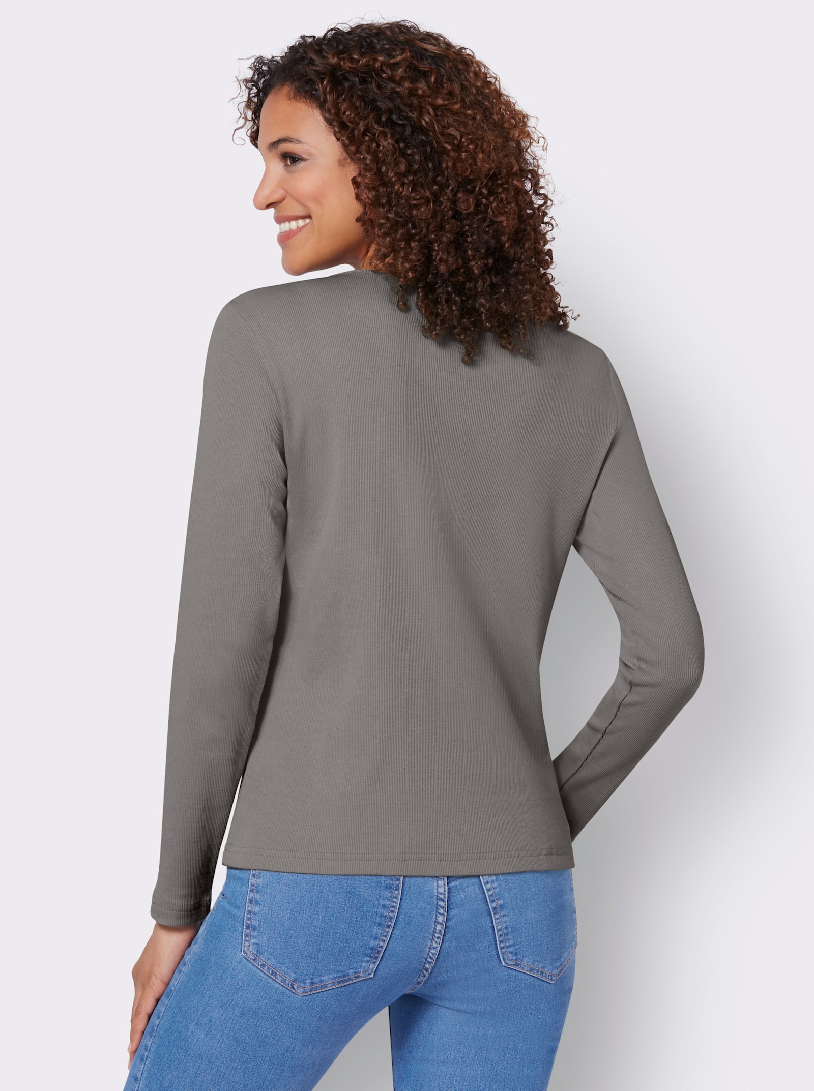 Langarmshirt mit Zierknopfleiste - grau