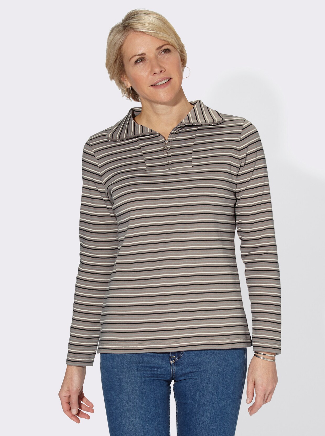 Sweatshirt - taupe gestreept
