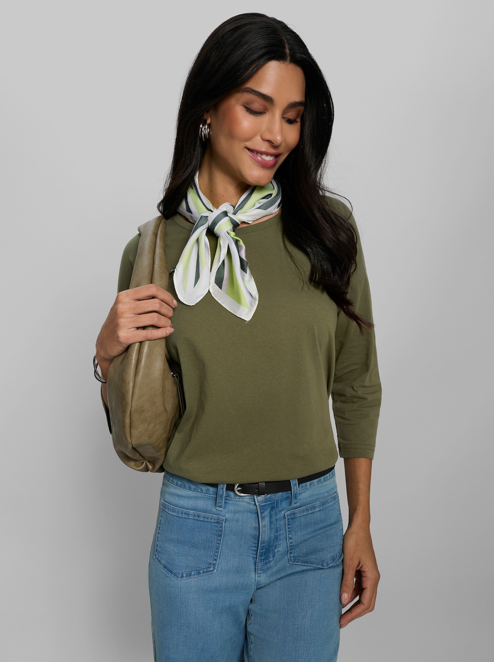 heine 3/4-Arm-Shirt mit Glitzersteinchen - oliv