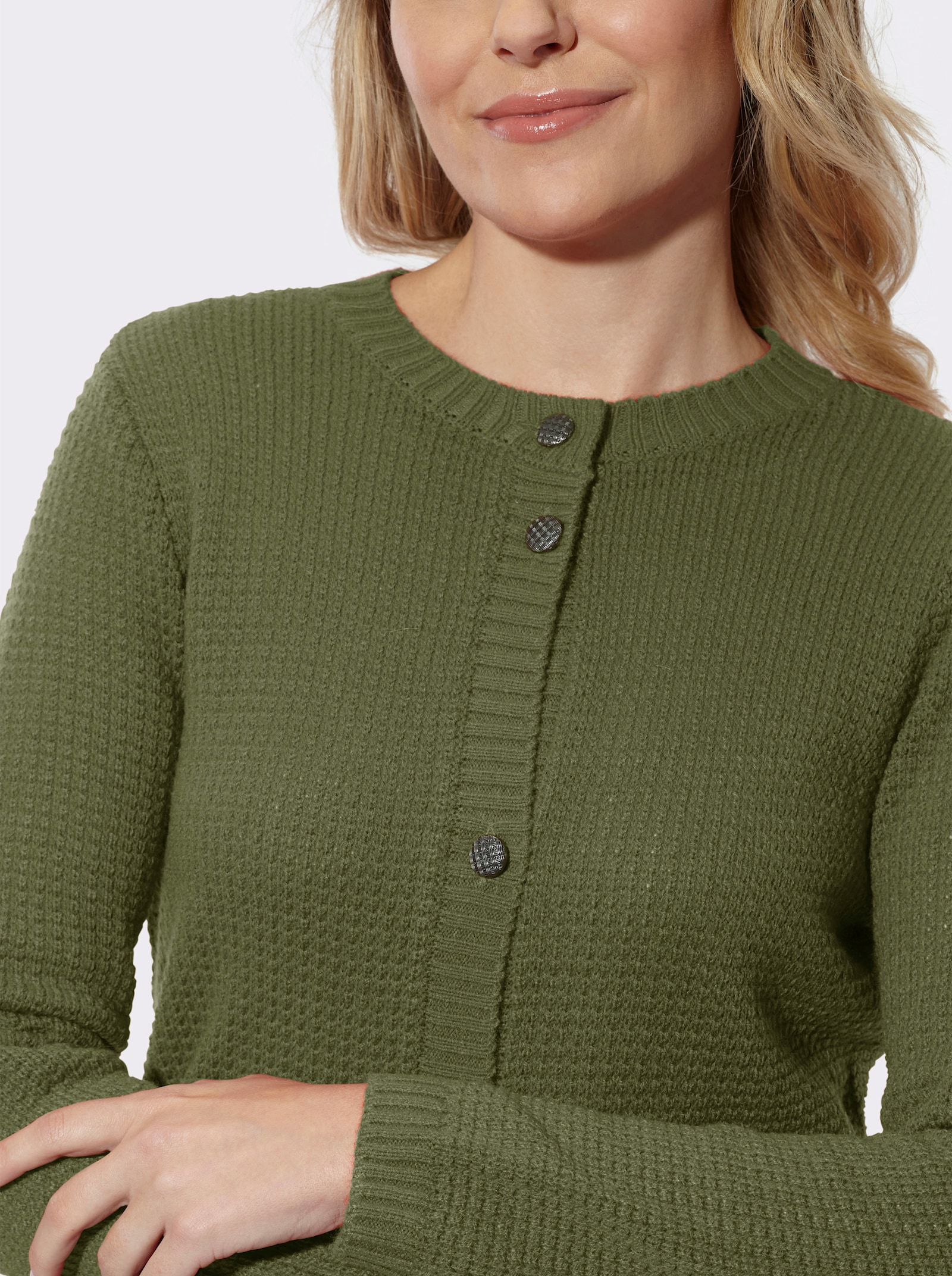 Longstrickjacke mit Schmuckknöpfen - khaki