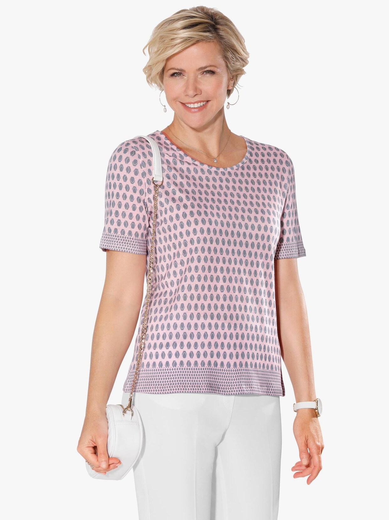 Shirt met ronde hals - grijs/roze