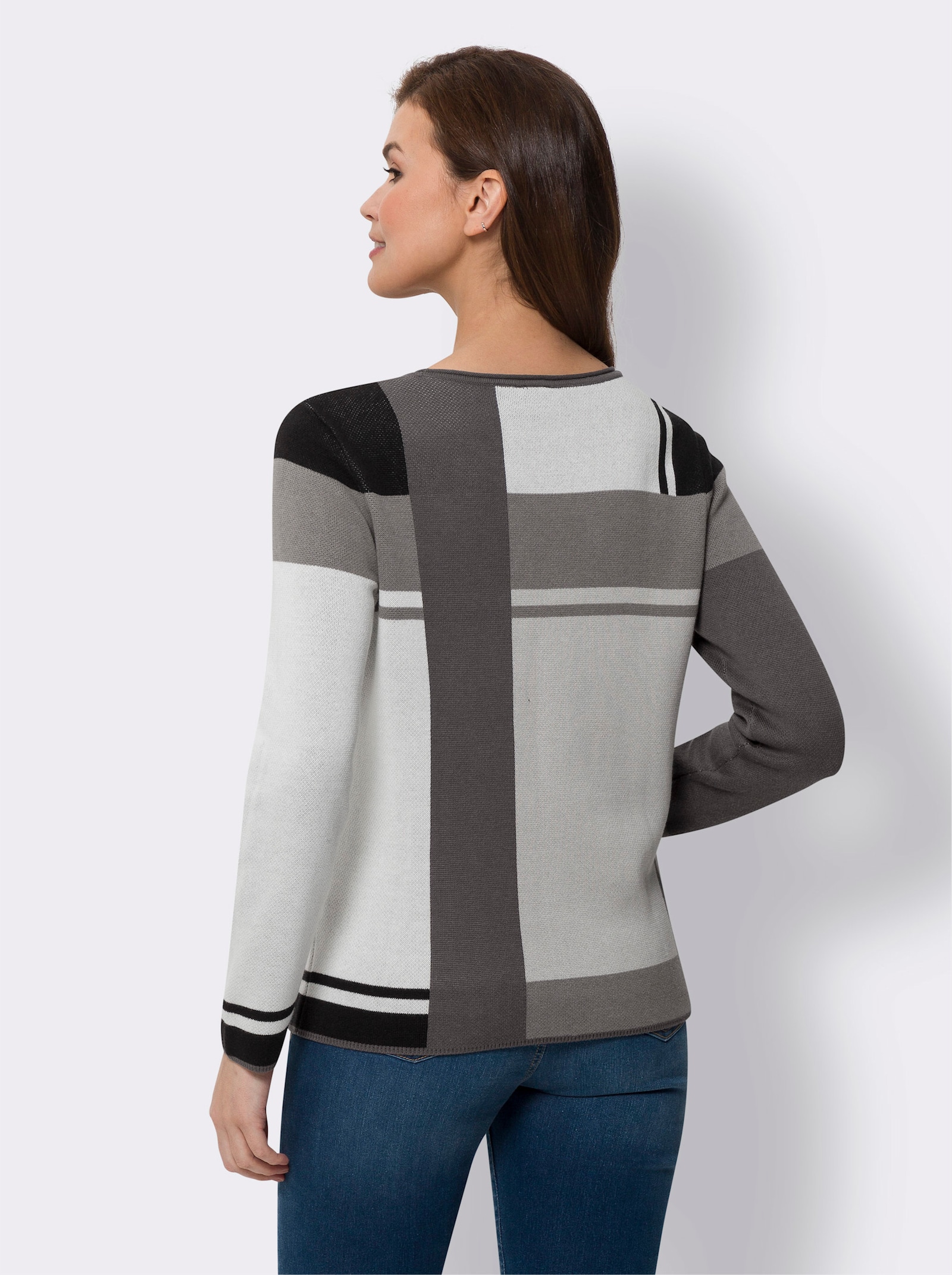 heine Jacquardpullover im Colour-Blocking - grau-schwarz-gemustert