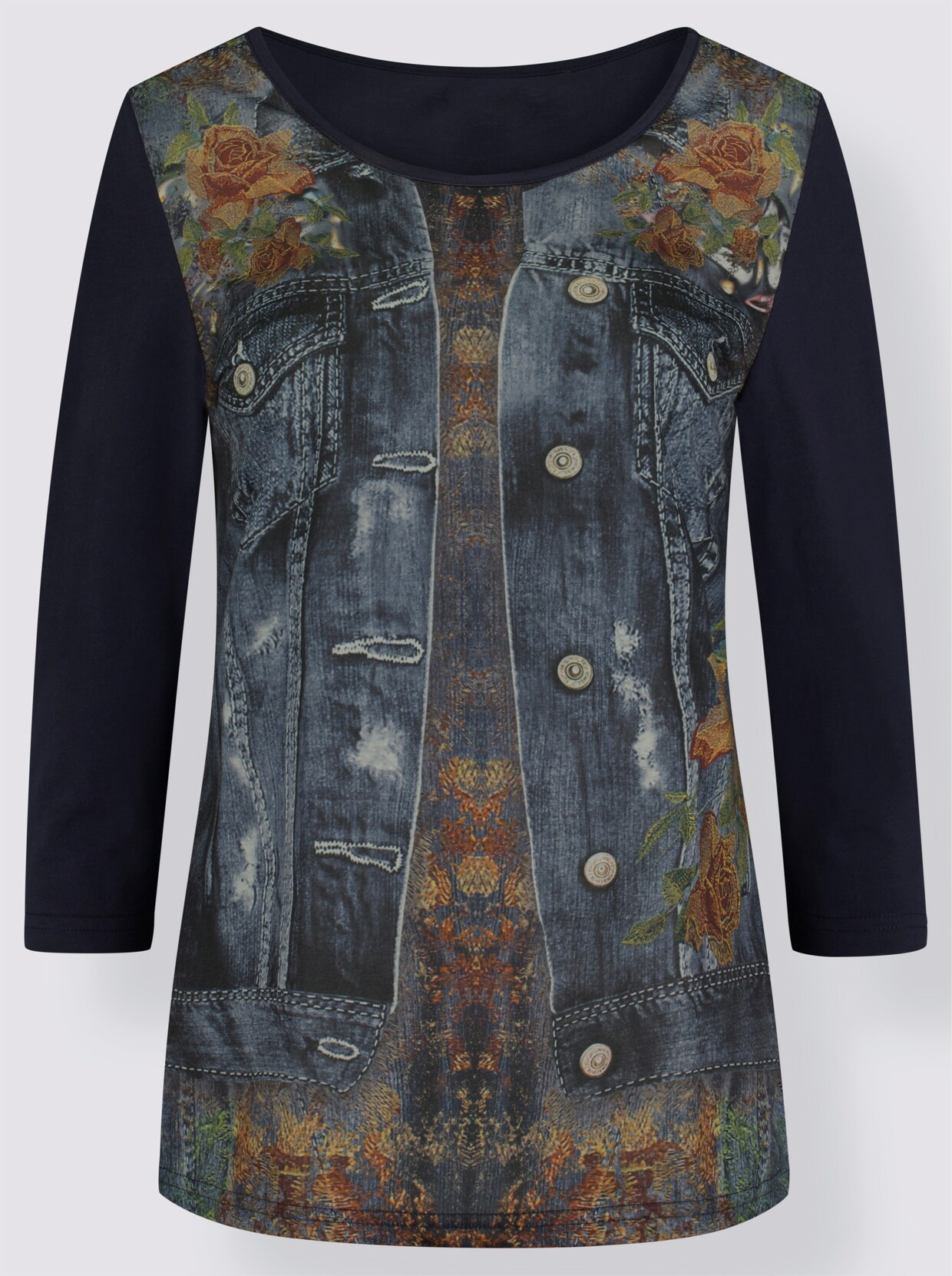 3/4-Arm-Shirt - marine-gemustert