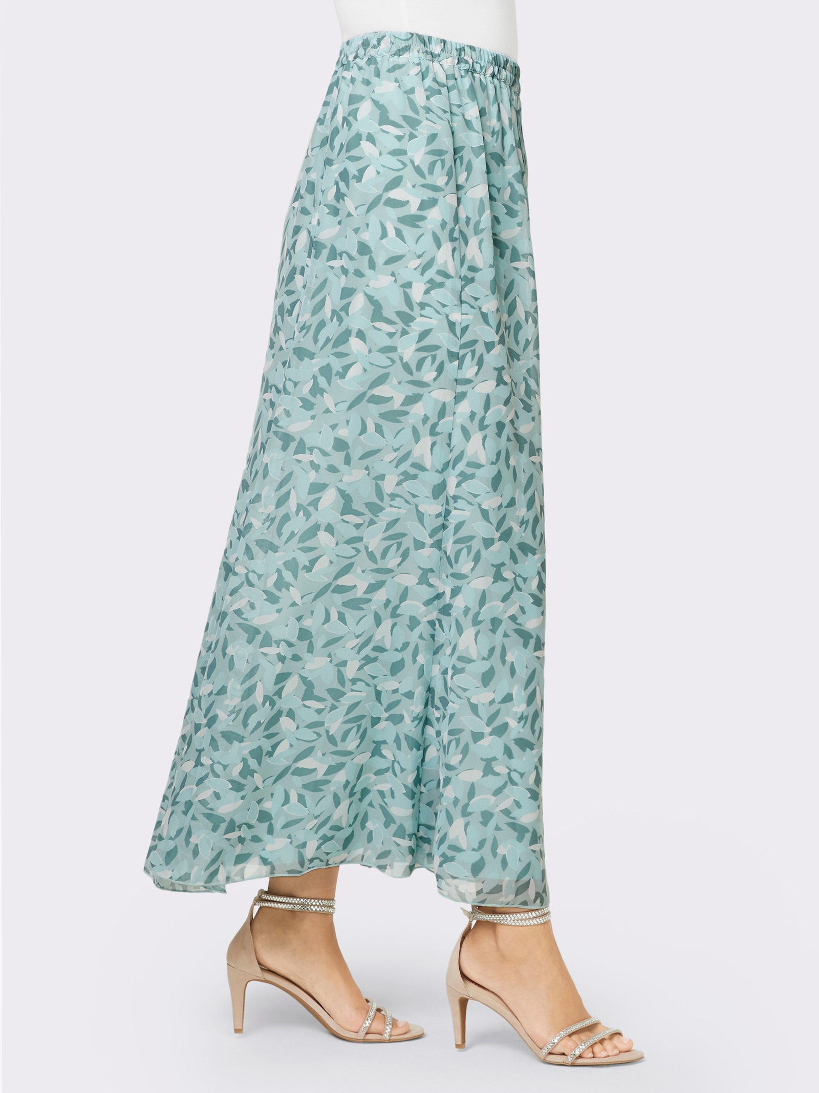 Rok in A-lijn met ondoorzichtige voering, bedrukt - kalkmint/ecru bedrukt