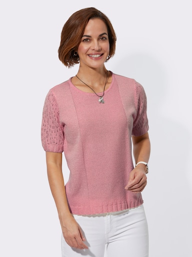 Bouclé-Pullover mit Ajourmuster-Ärmeln - altrosa
