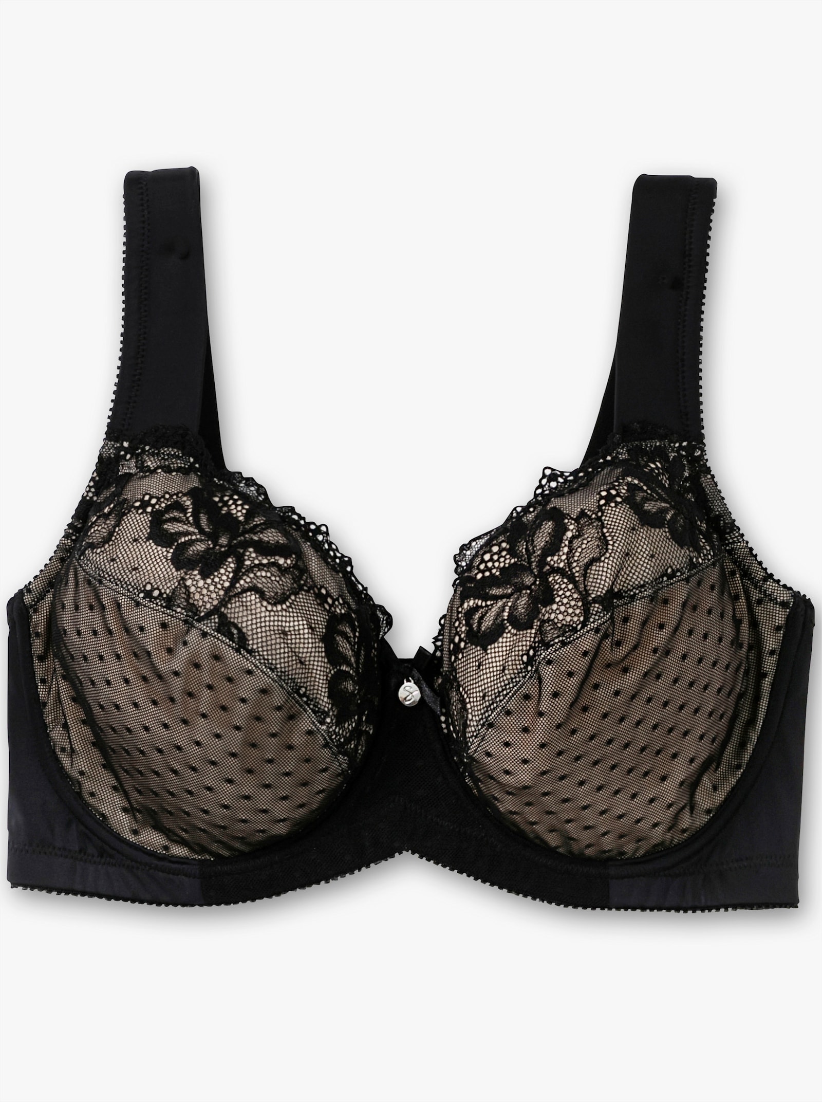 sheego Bügel-BH mit Spitze und Kontrastfutter - schwarz + taupe