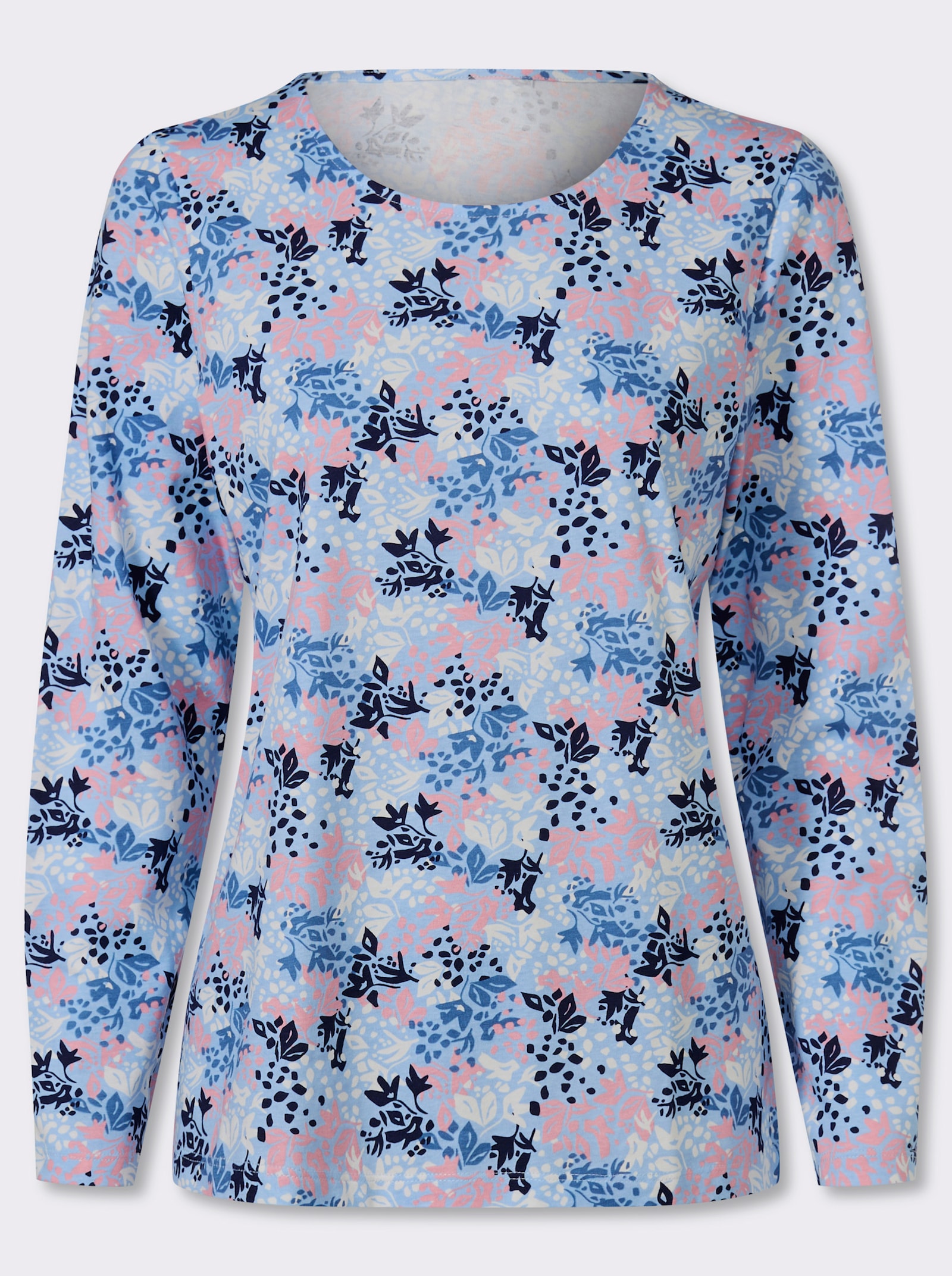 Langarmshirt mit Blumen-Muster - himmelblau-altrosa-bedruckt